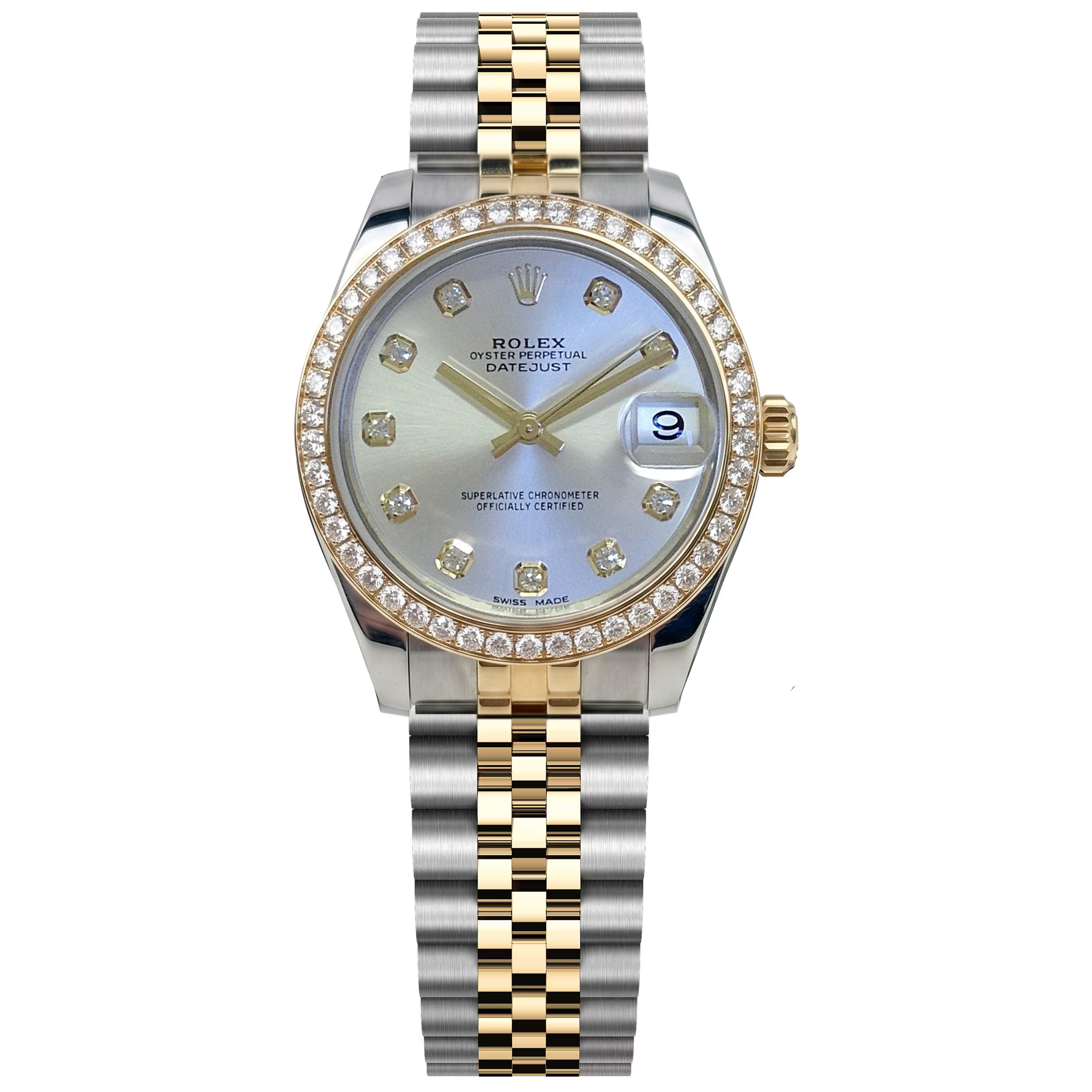 Rolex Datejust 31mm Silver Diamond Bezel Jubilee Yellow gold 178383 PreOwned