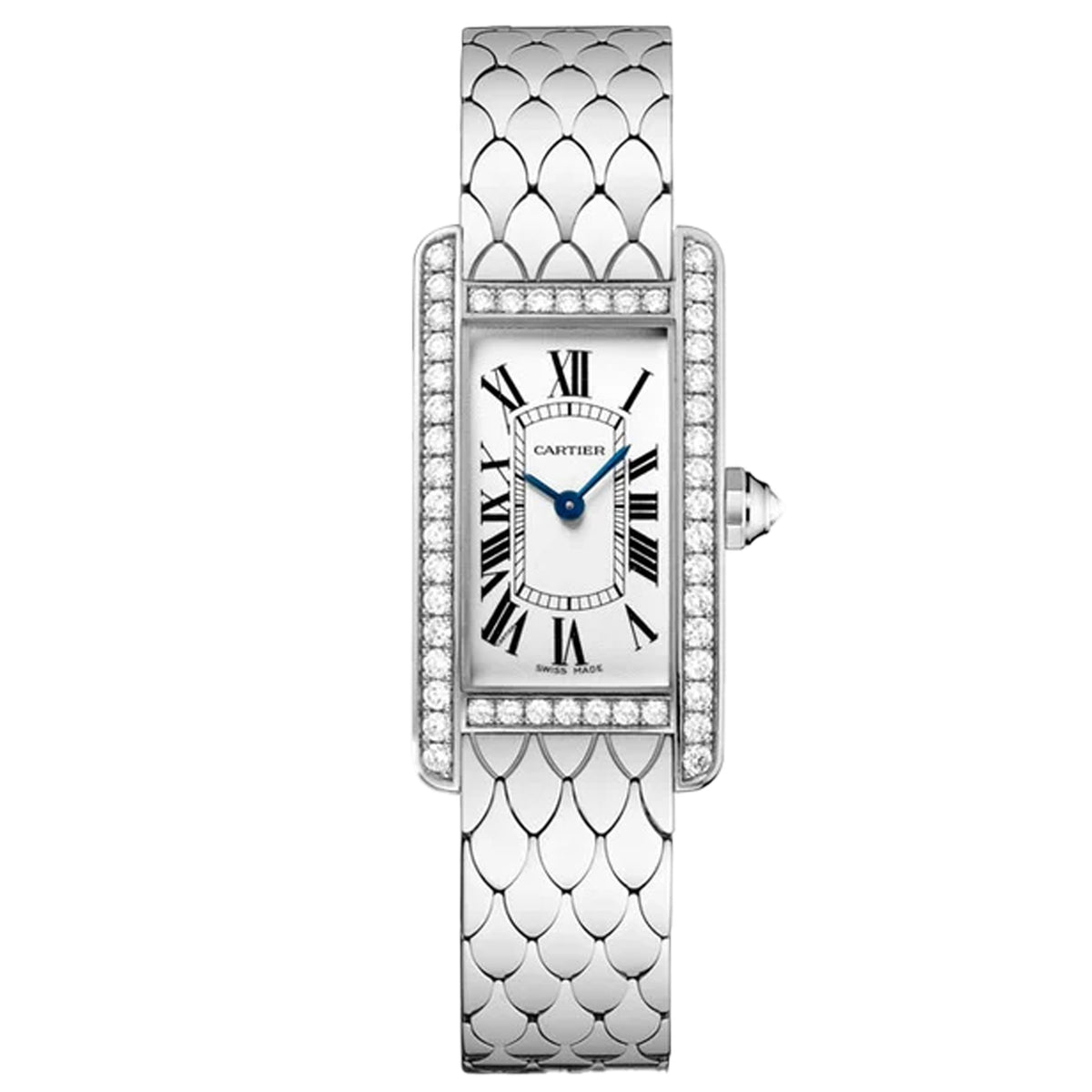 Cartier Tank Americaine Women's Watch Small Quartz 34.8 mm x 19 mm White Gold Diamonds Silver Dial White Gold Bracelet WB710009