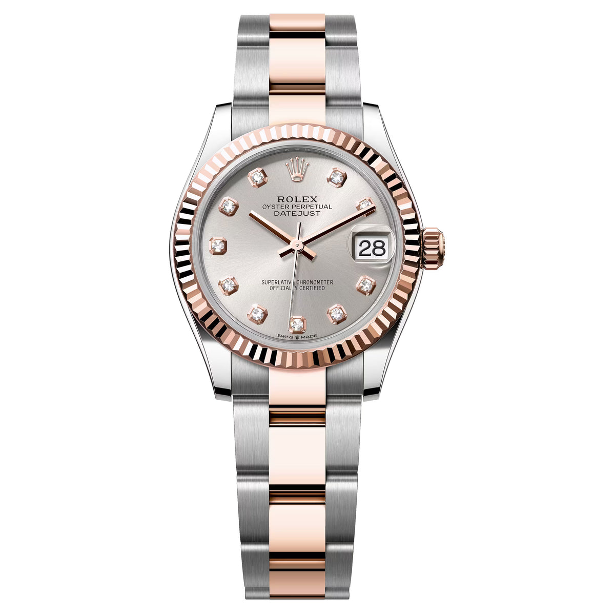Rolex Datejust 31mm Silver Diamond Rose Gold and Steel 278271-0015 Oyster Preowned