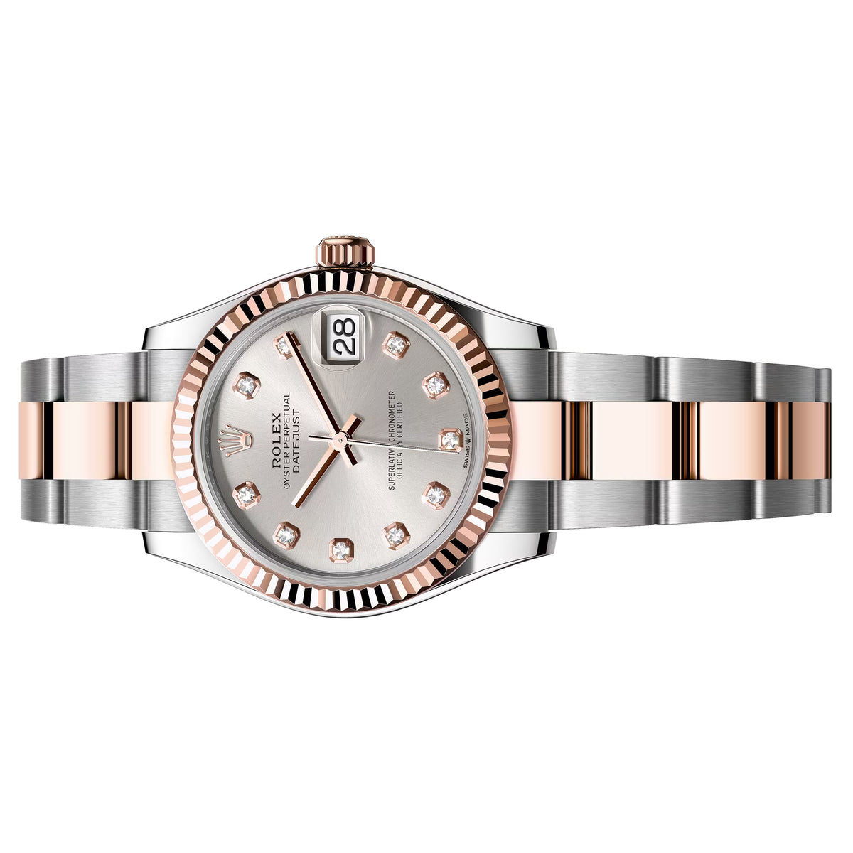Rolex Datejust 31mm Silver Diamond Rose Gold and Steel 278271-0015 Oyster Preowned