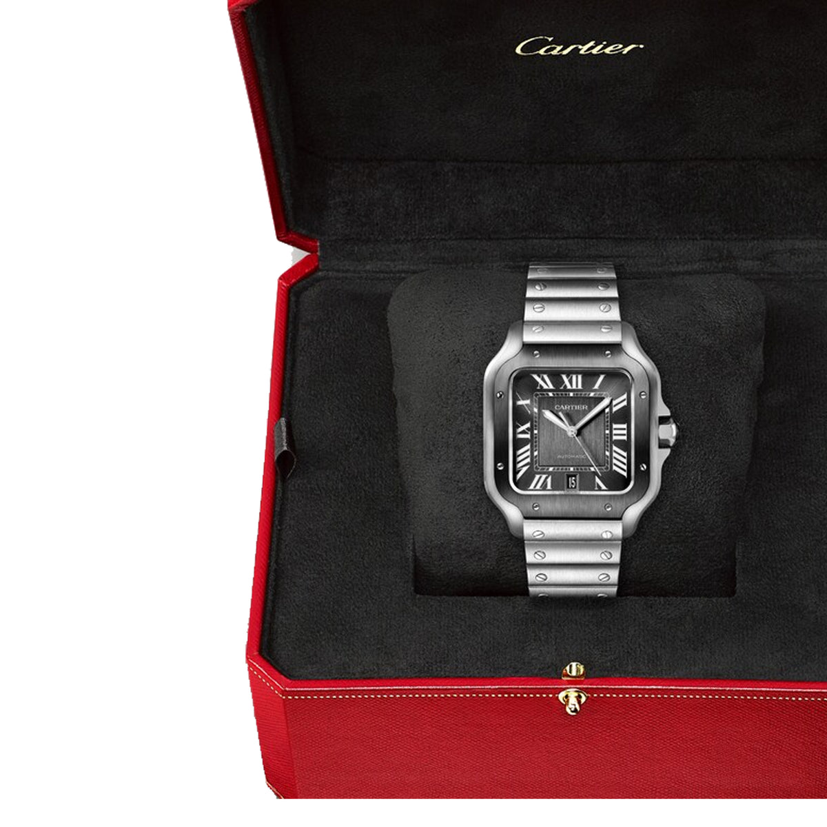 Santos de Cartier Grey Roman Numerals Large ADLC WSSA0037 Preowned