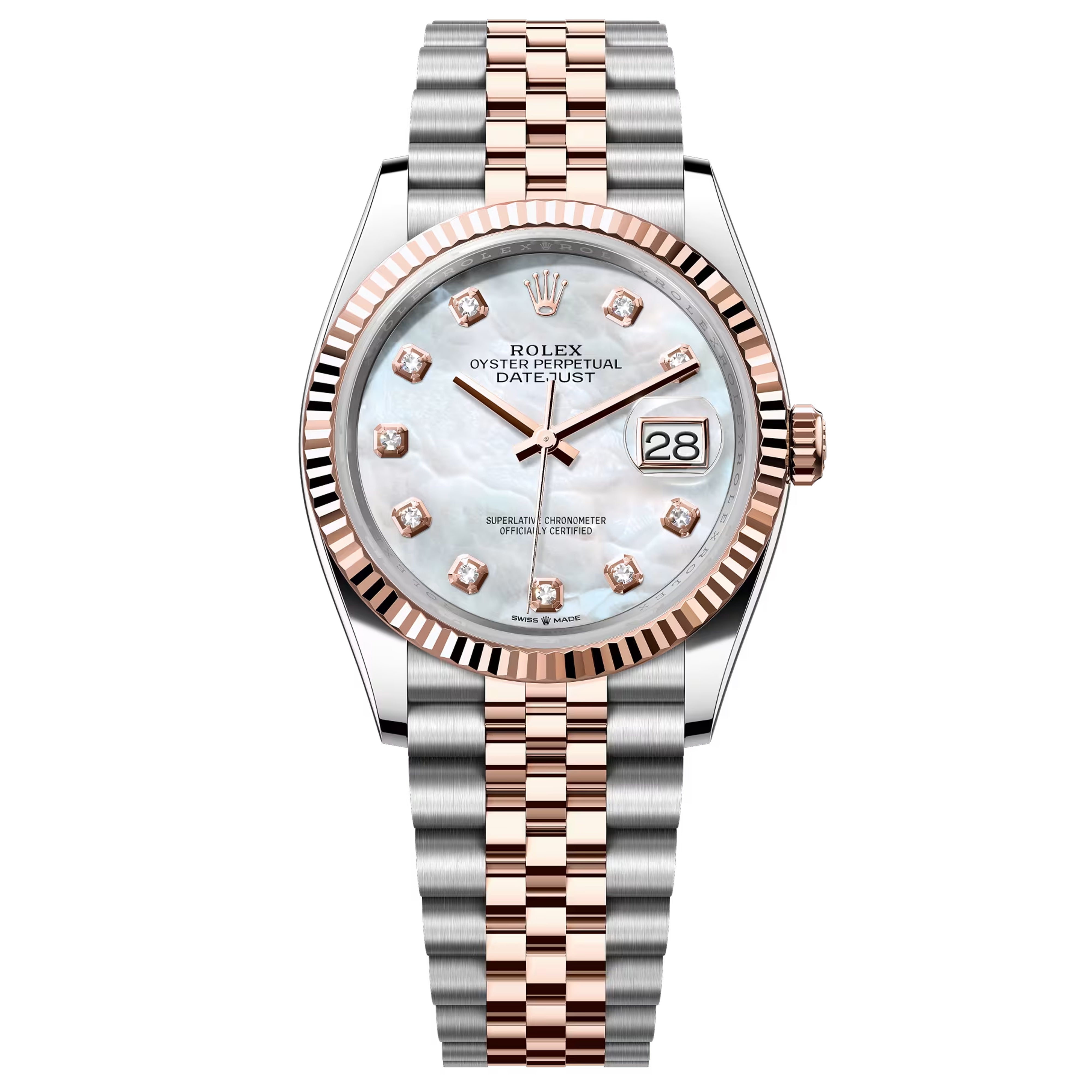 Rolex Datejust 36mm Rosegold Unworn 2025 White Mother Of Peral 'MOP' Diamond 126231-0021