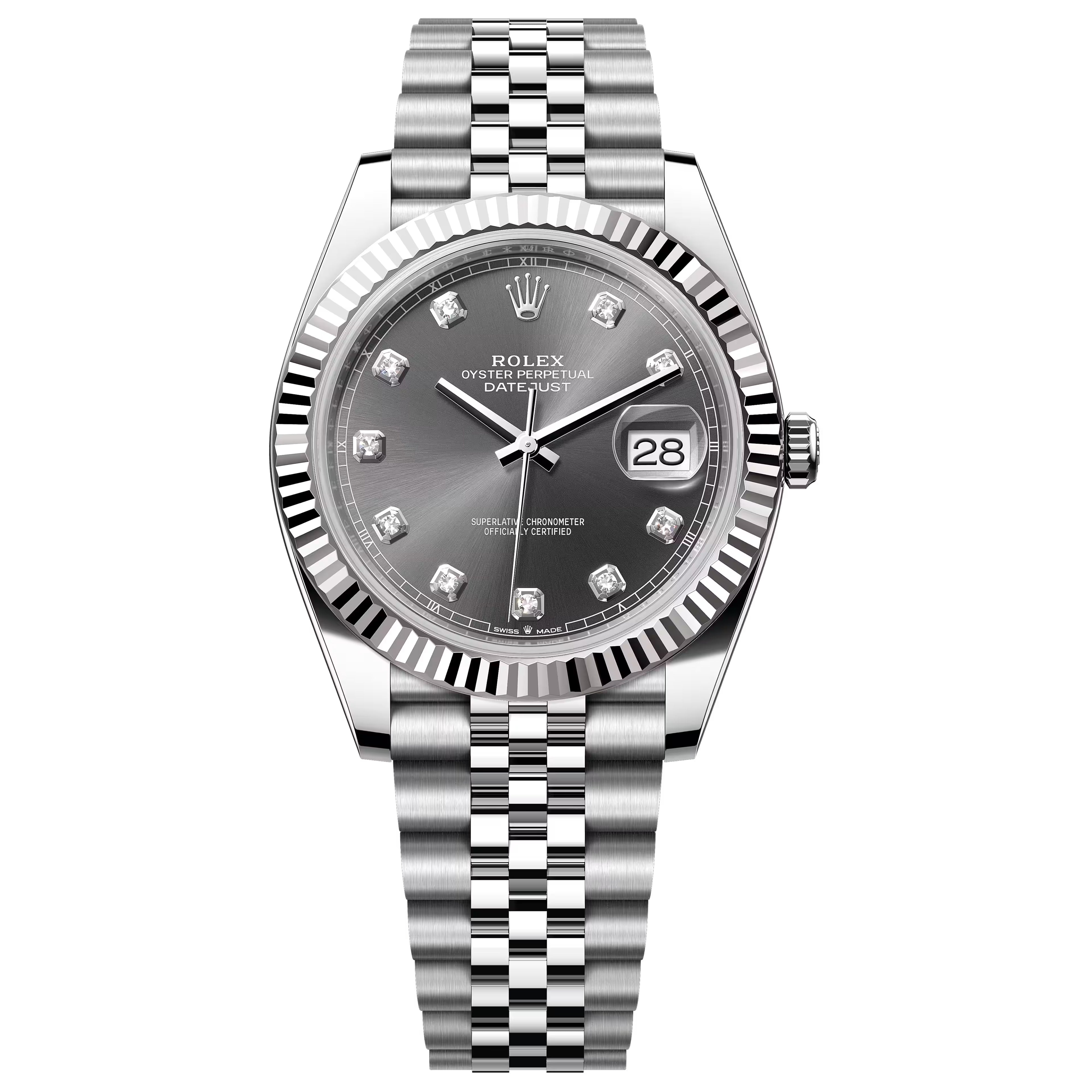 Rolex Datejust 41mm Grey Diamond Jubilee Bracelet Fluted 126334-0006 Pre-Owned