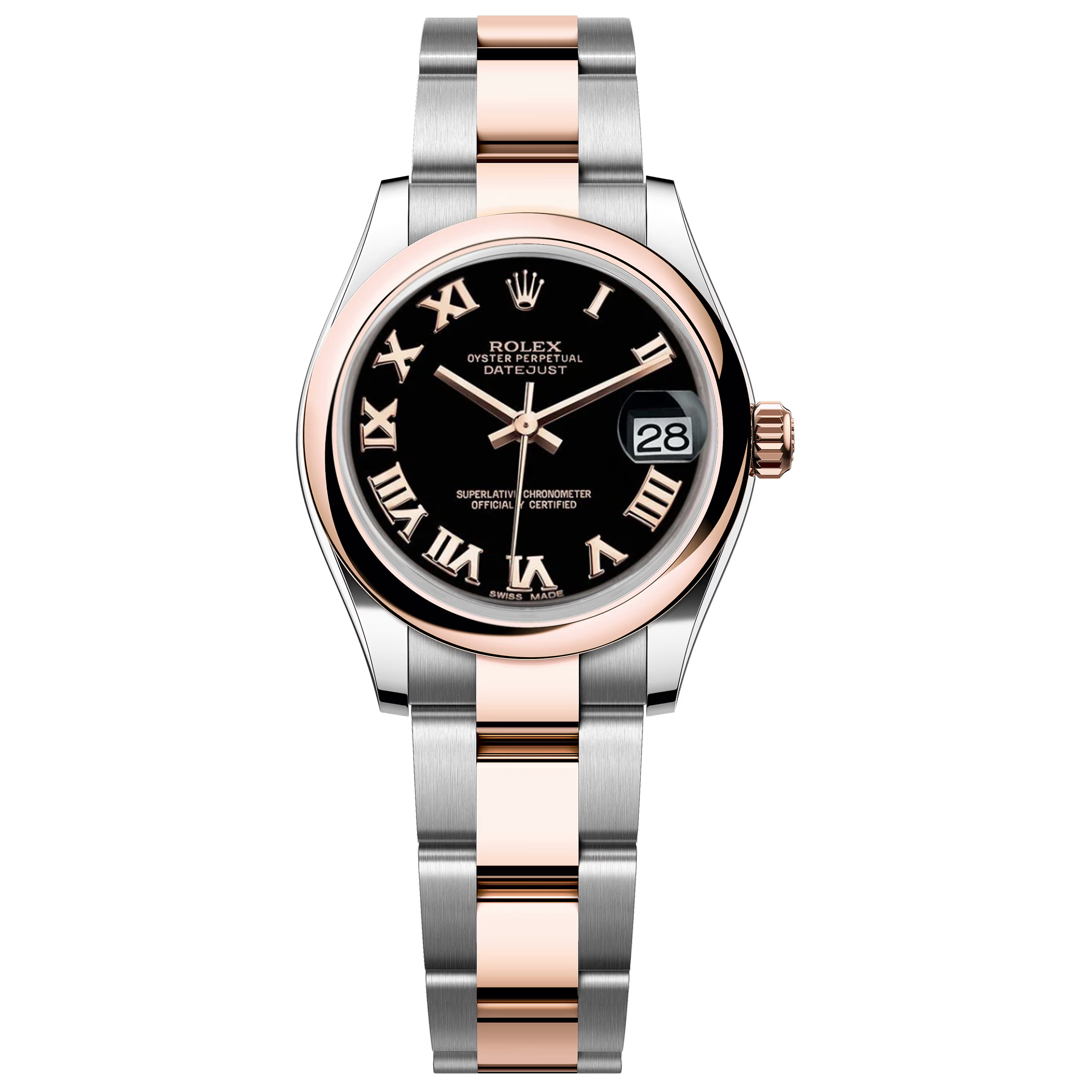 Rolex Datejust 31mm Black Roman Dial 18K Rose Gold Two Tone 178241 Pre Owned