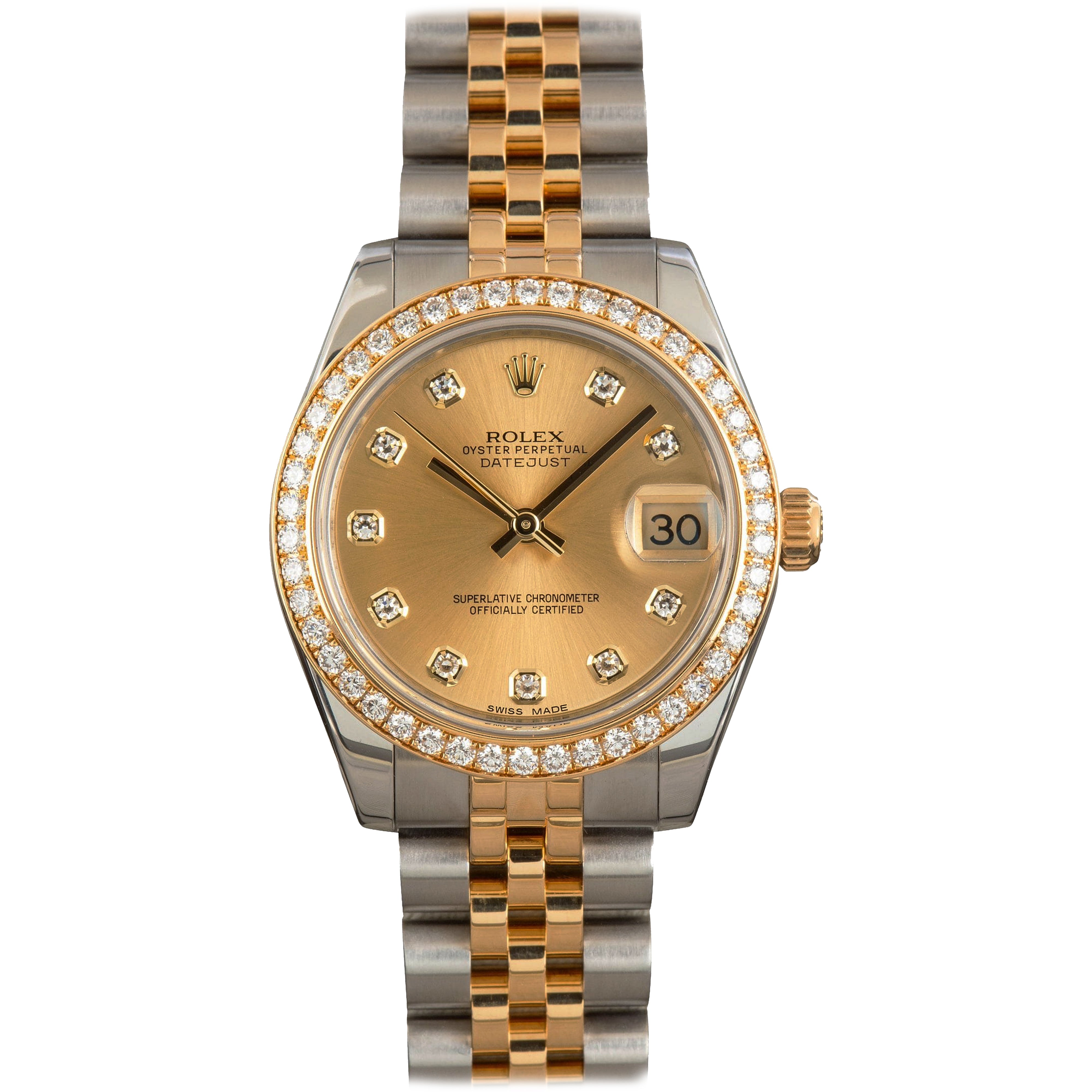 Rolex Datejust 31mm Champagne Diamond Bezel Jubilee Yellow gold 178383 PreOwned