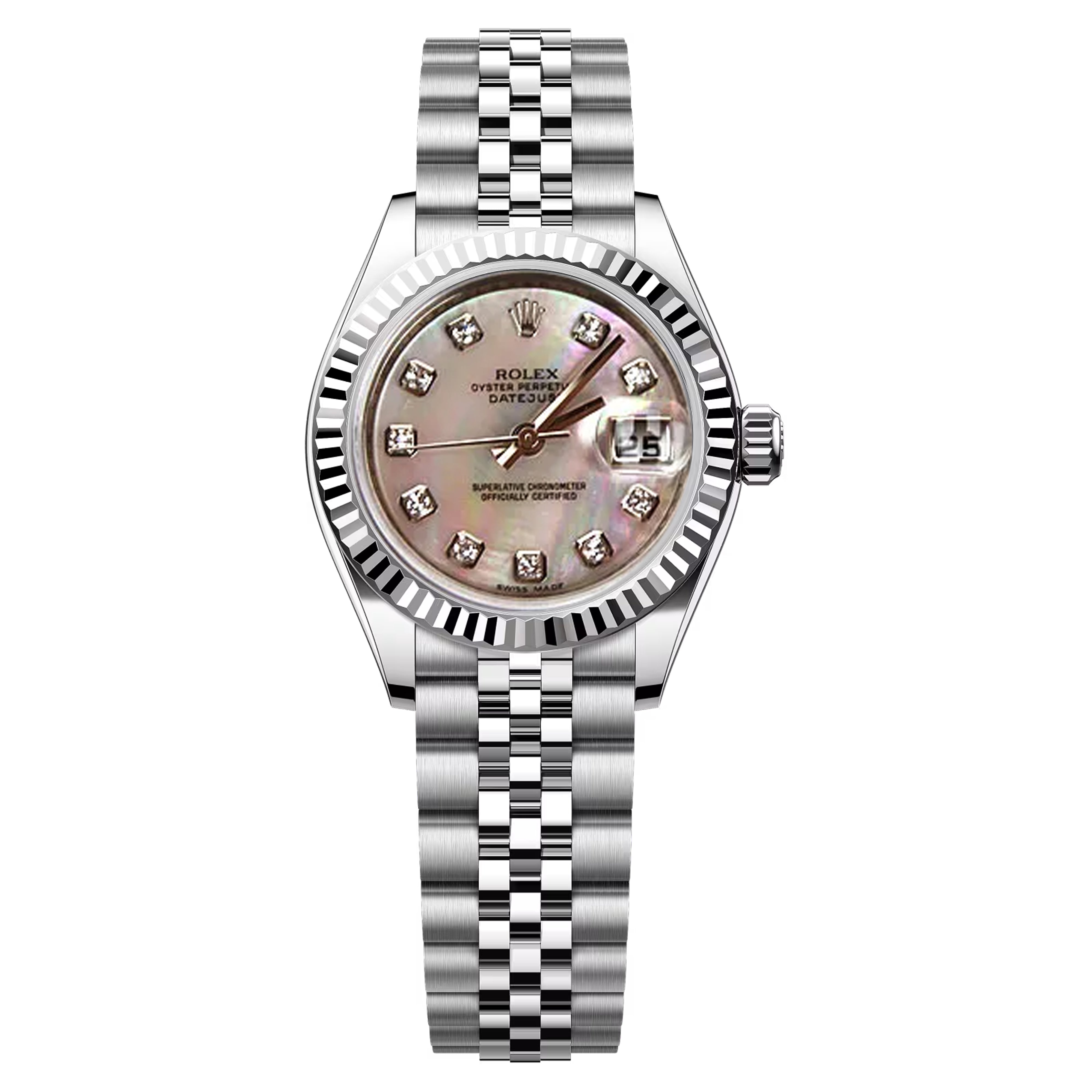 Rolex Datejust 26mm White Mother Of Pearl Diamond 179174 Steel , MOP White Gold Bezel , Pre-Owned