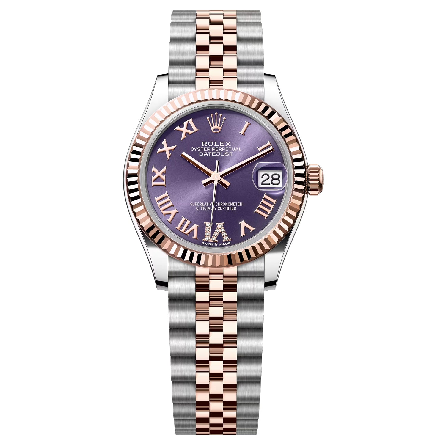 Rolex Datejust 31mm Unworn 2026 Purple Aubergine No 6 Diamond Rose Gold 278271-0020