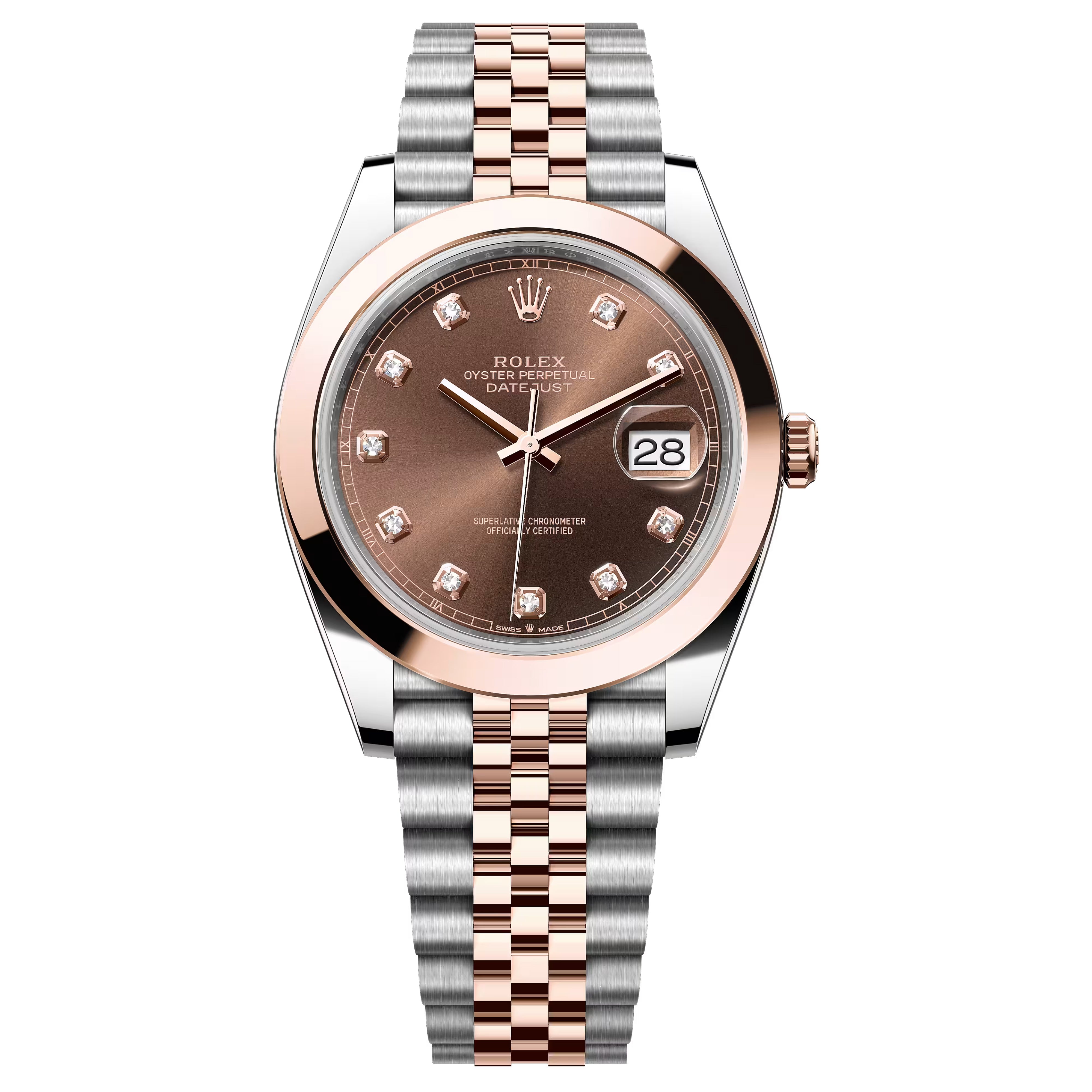 Rolex Datejust 41mm Chocolate Diamond 126301-0004 Smooth Bezel Rosgold Jubilee 2025 PreOwned