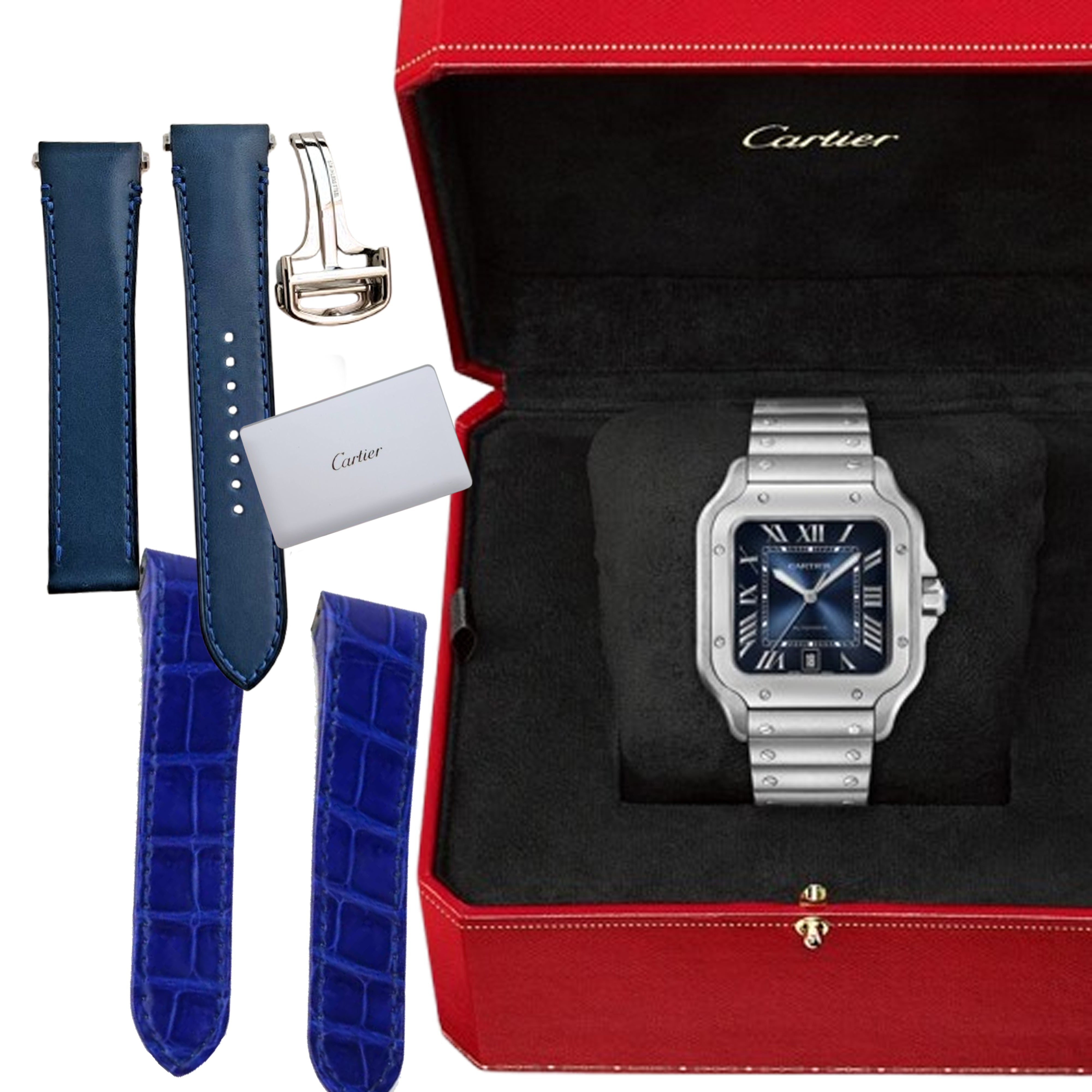 Santos de Cartier Blue Roman Numerals Large Size WSSA0030 Pre-Owned