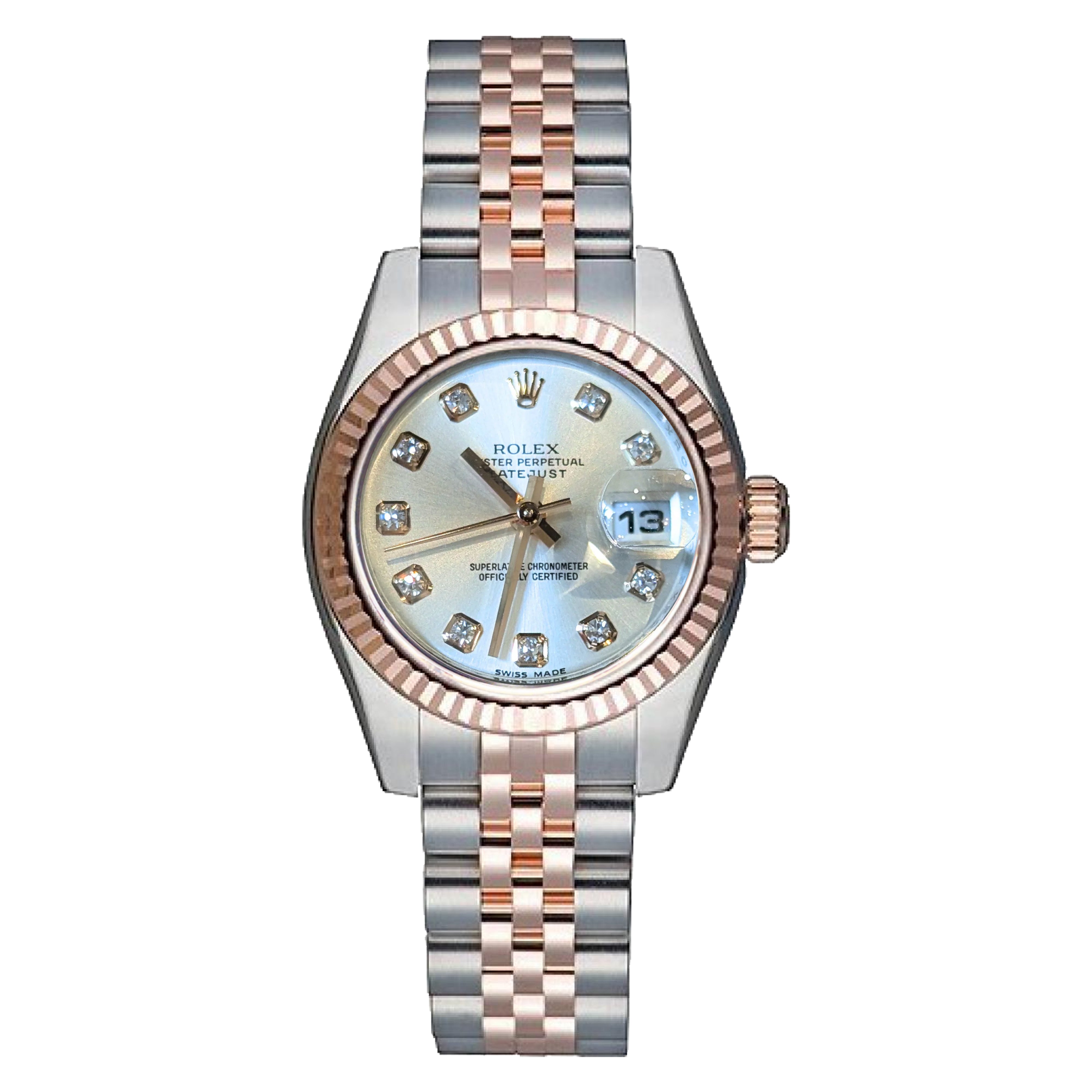 Rolex Datejust 26mm Rose Gold, Silver Diamond Dial 179171 Jubilee Pre-Owned