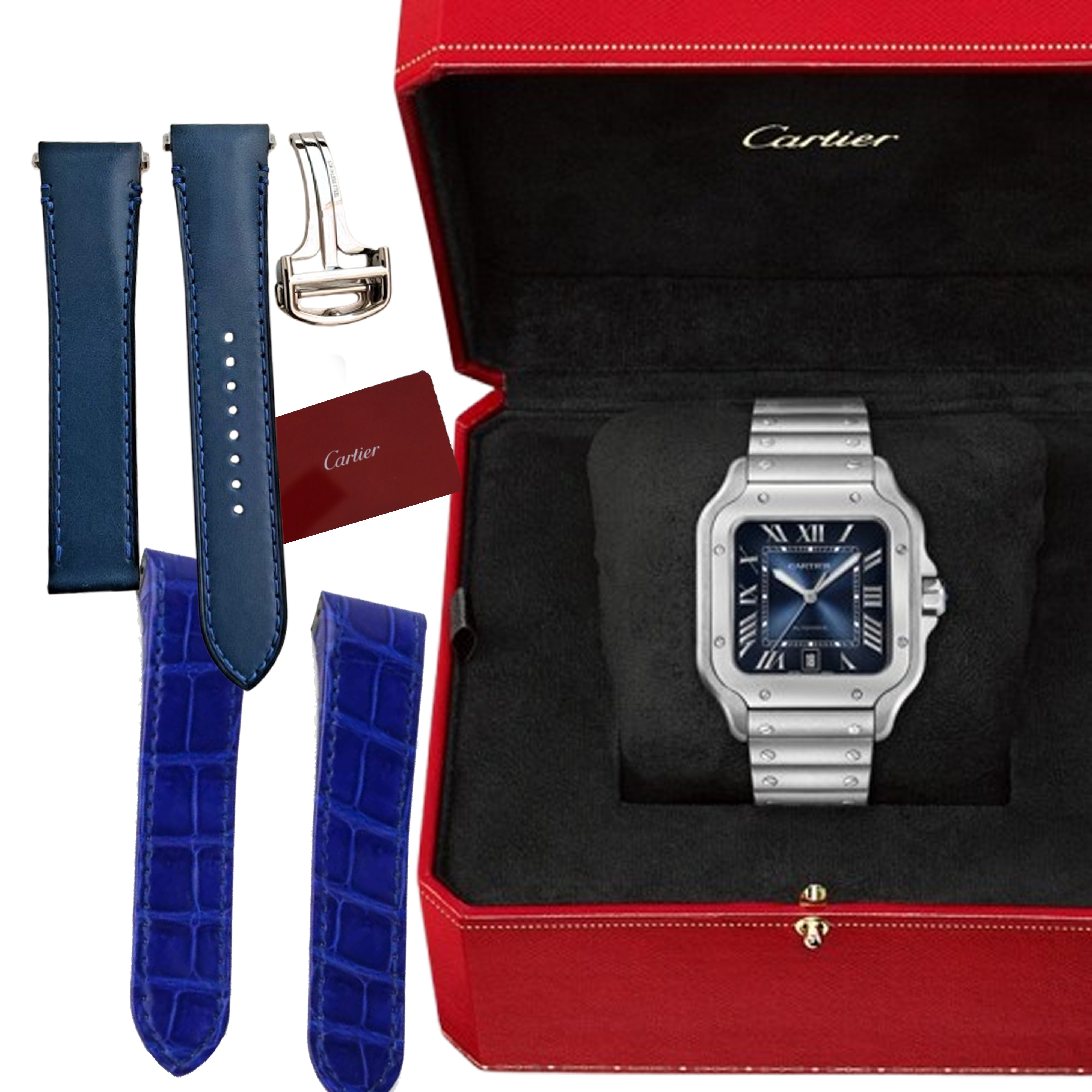 Santos de Cartier Blue Roman Numerals Large Size WSSA0030 Pre-Owned
