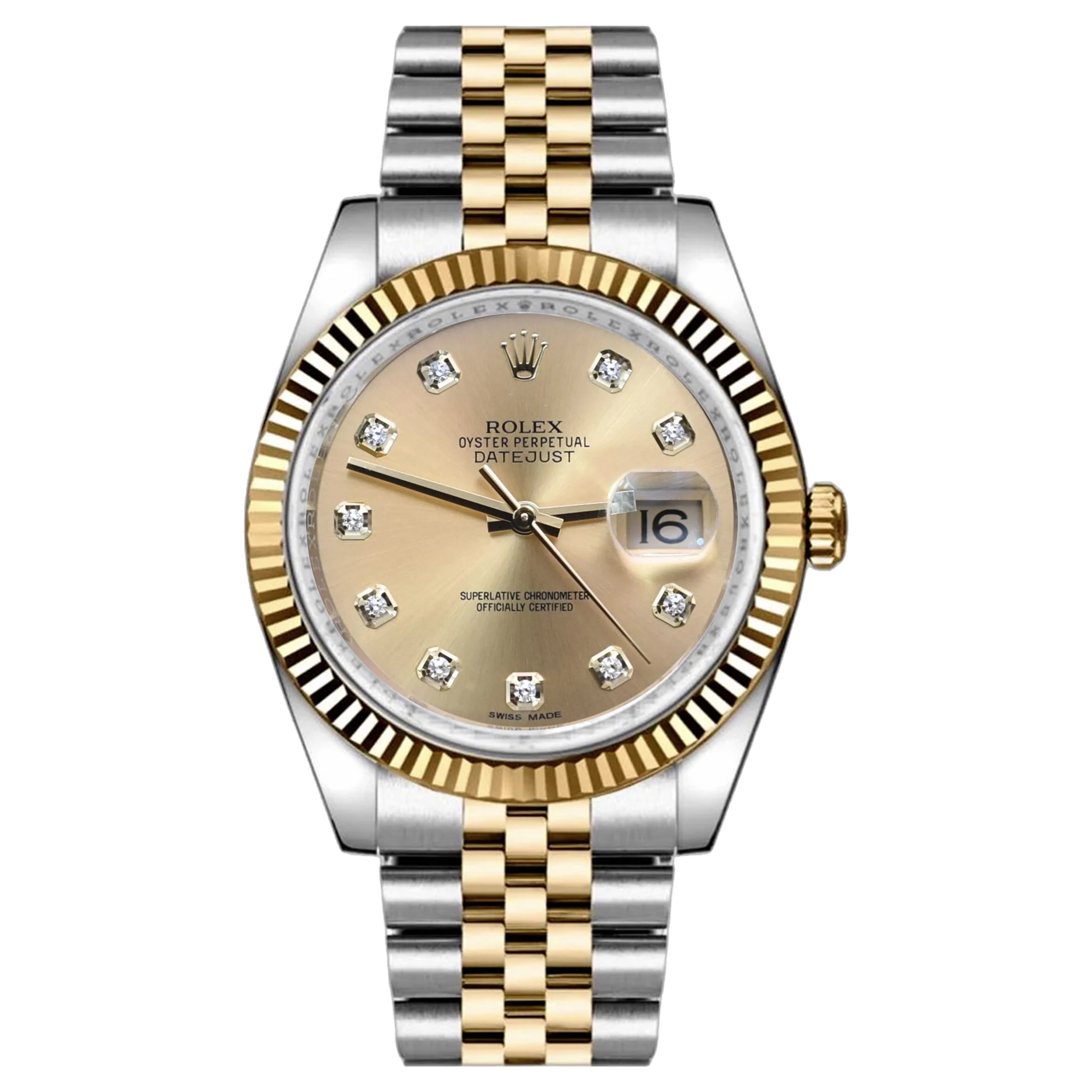 Rolex Datejust 36mm 116233 مينا شامبين مرصع بالألماس، سوار جوبيلي، مستعملة