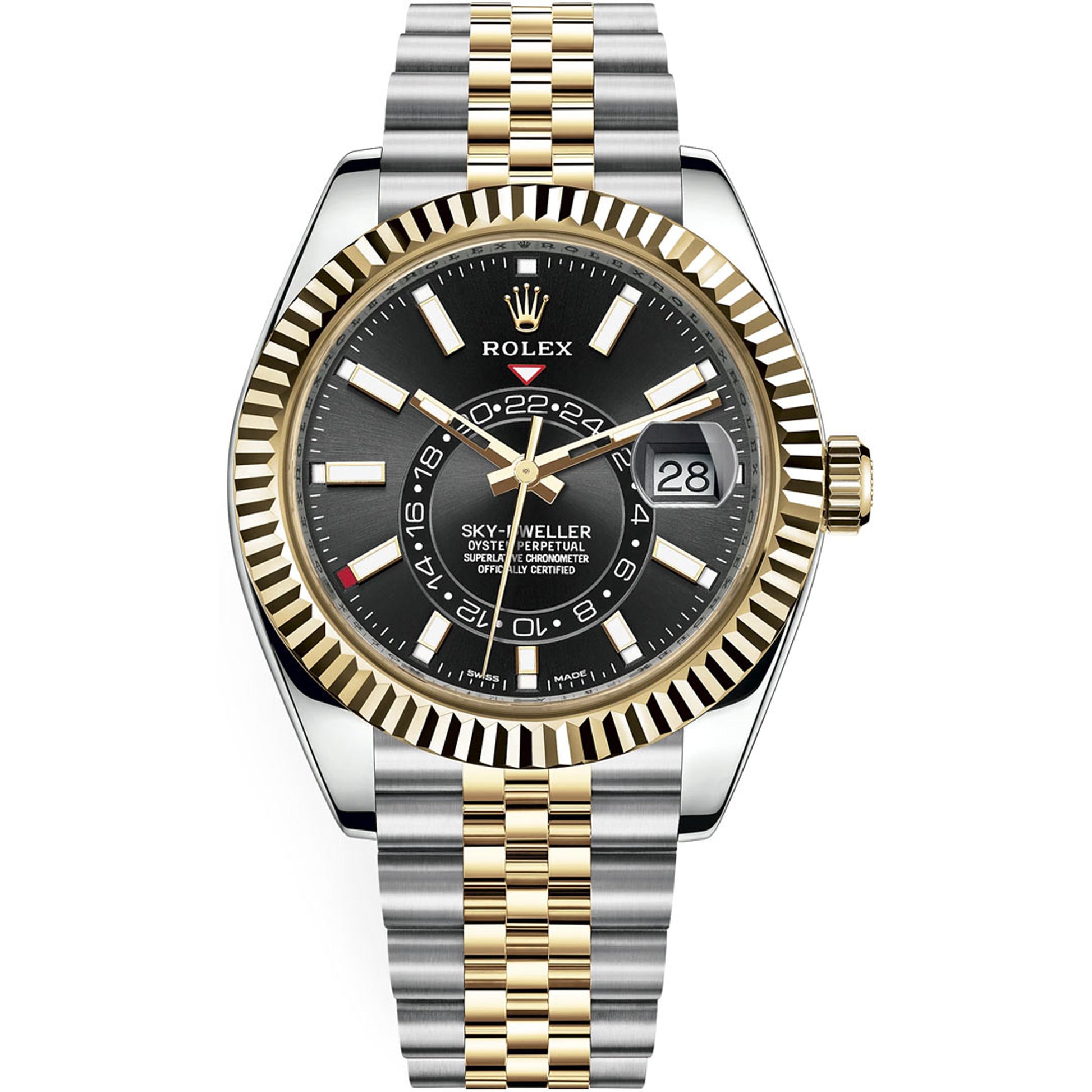 Rolex 326933-0005 Yellow Gold Sky-Dweller, Black Dial, Jubilee Bracelet Pre-Owned - Luxury Address Watches