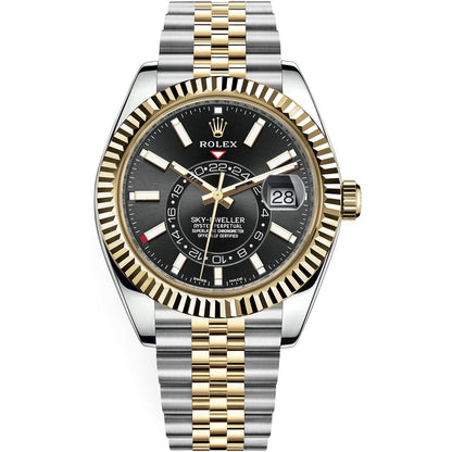Rolex 326933-0005 Yellow Gold Sky-Dweller, Black Dial, Jubilee Bracelet Pre-Owned - Luxury Address Watches