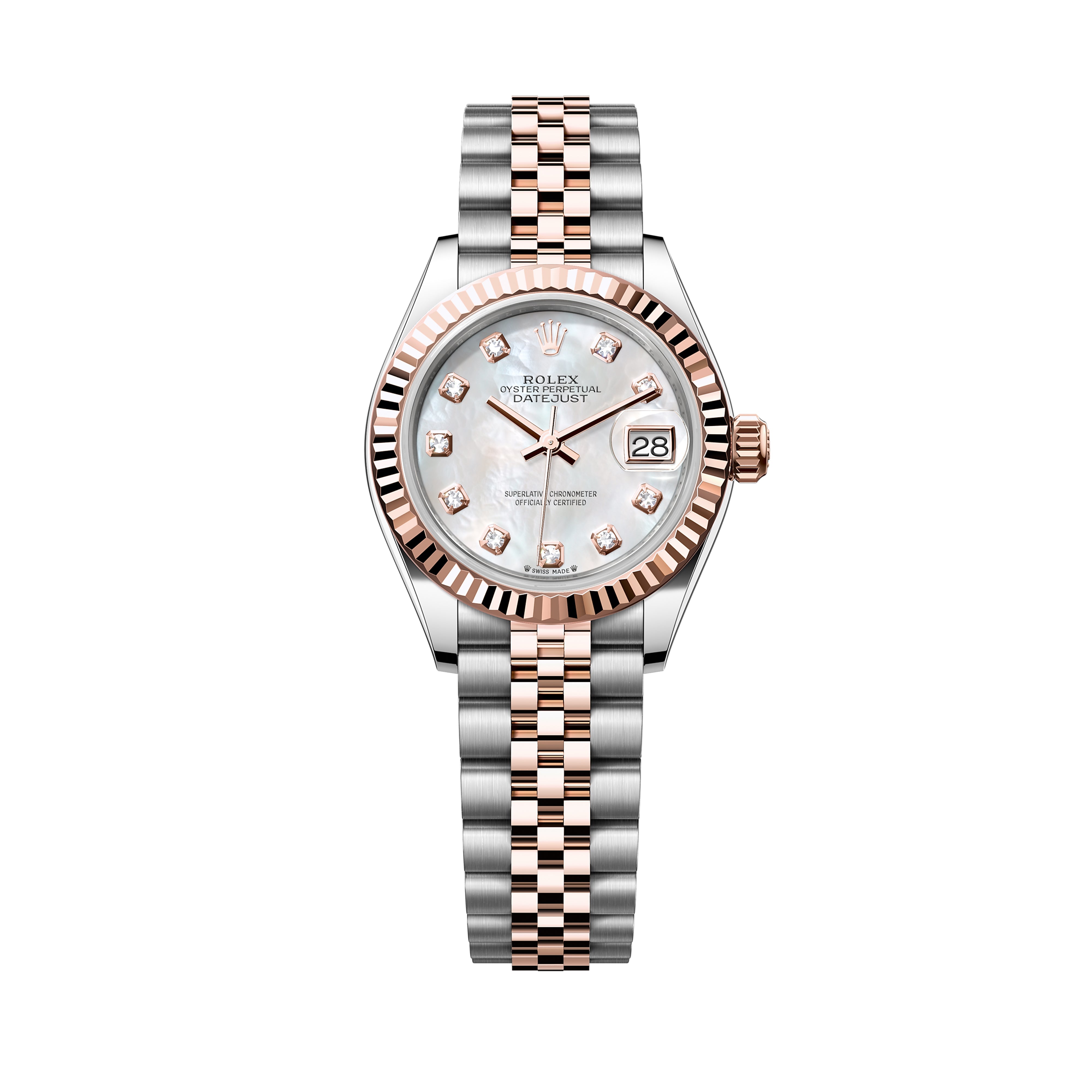 Rolex Datejust Mother Of Pearl 28mm 279171-0013 Rose Gold-White Mother-Of-Pearl Diamond MOP Dial, Pre-Owned - Luxury Address Watches