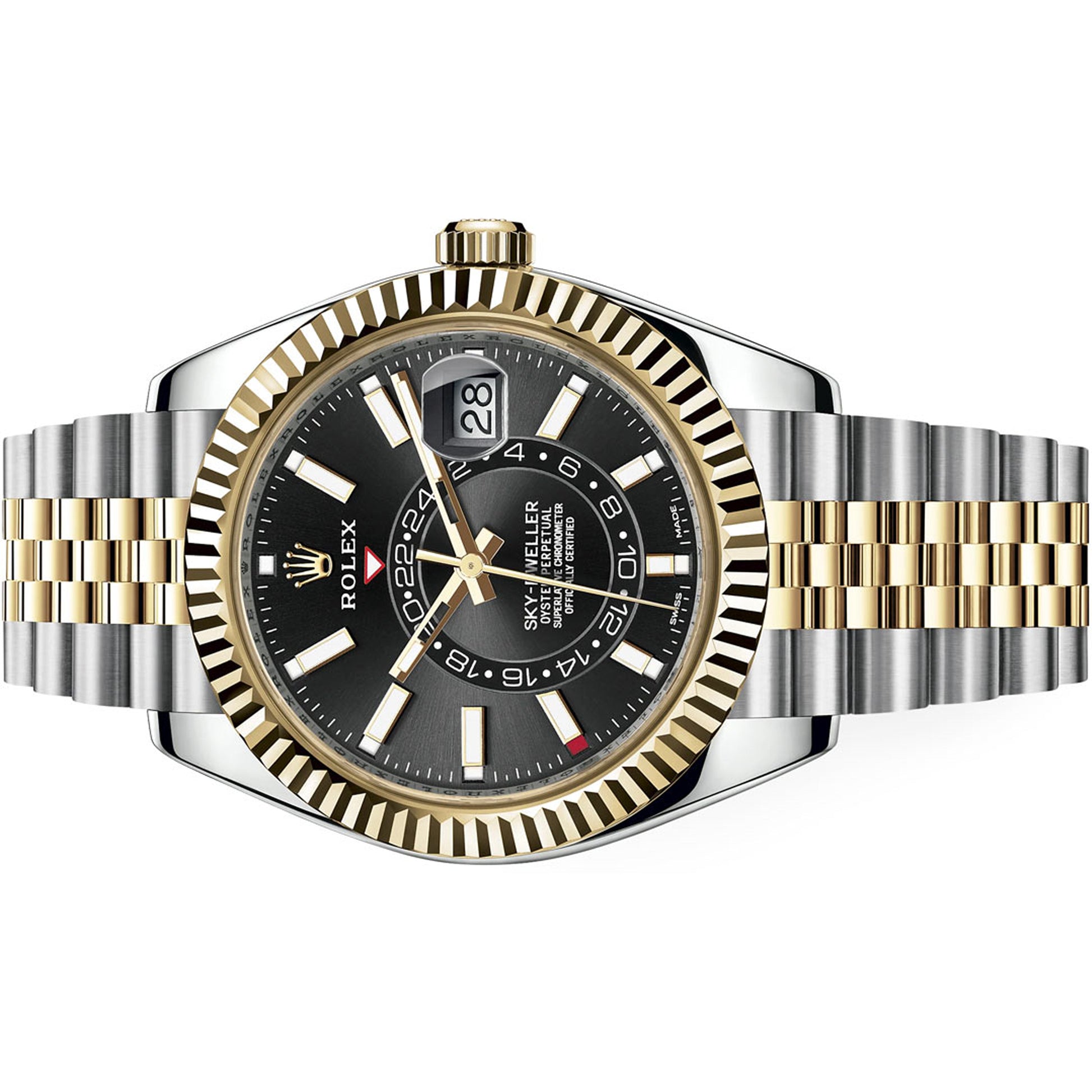 Rolex 326933-0005 Yellow Gold Sky-Dweller, Black Dial, Jubilee Bracelet Pre-Owned - Luxury Address Watches