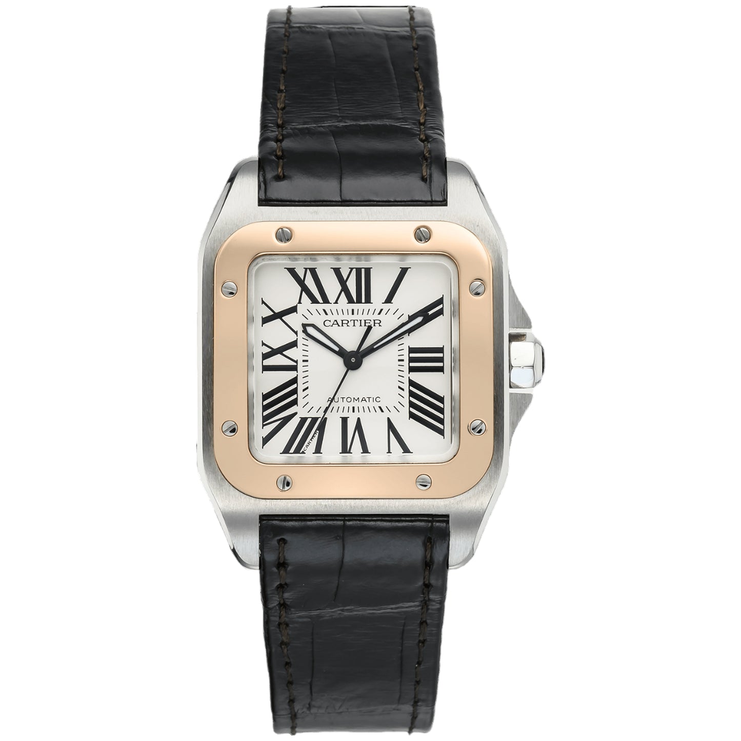cartier santos w20107x7 rose gold bezel, medium pre-owned - luxury address watches