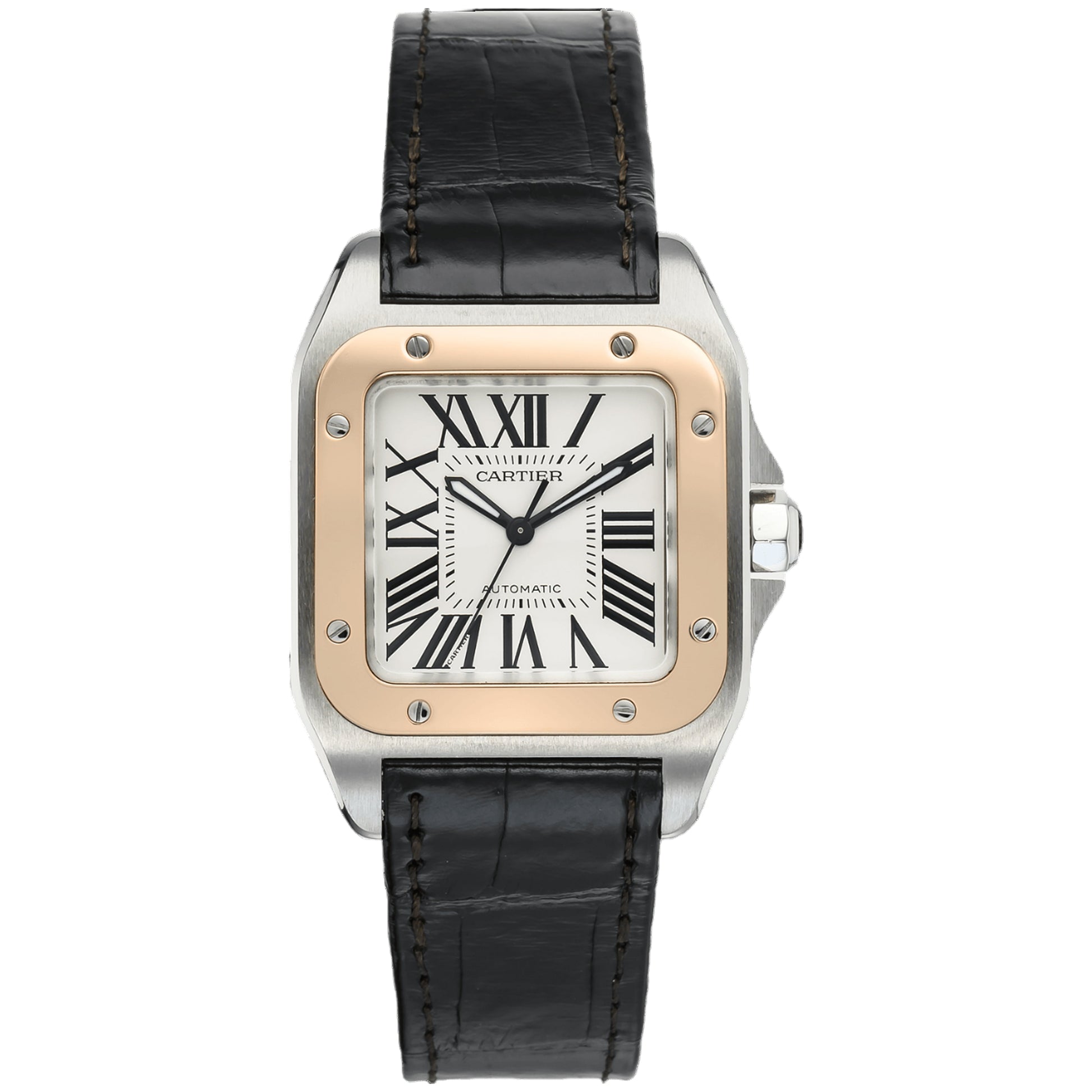 Cartier Santos W20107X7 Rose Gold Bezel, Medium Pre-Owned - Luxury Address Watches