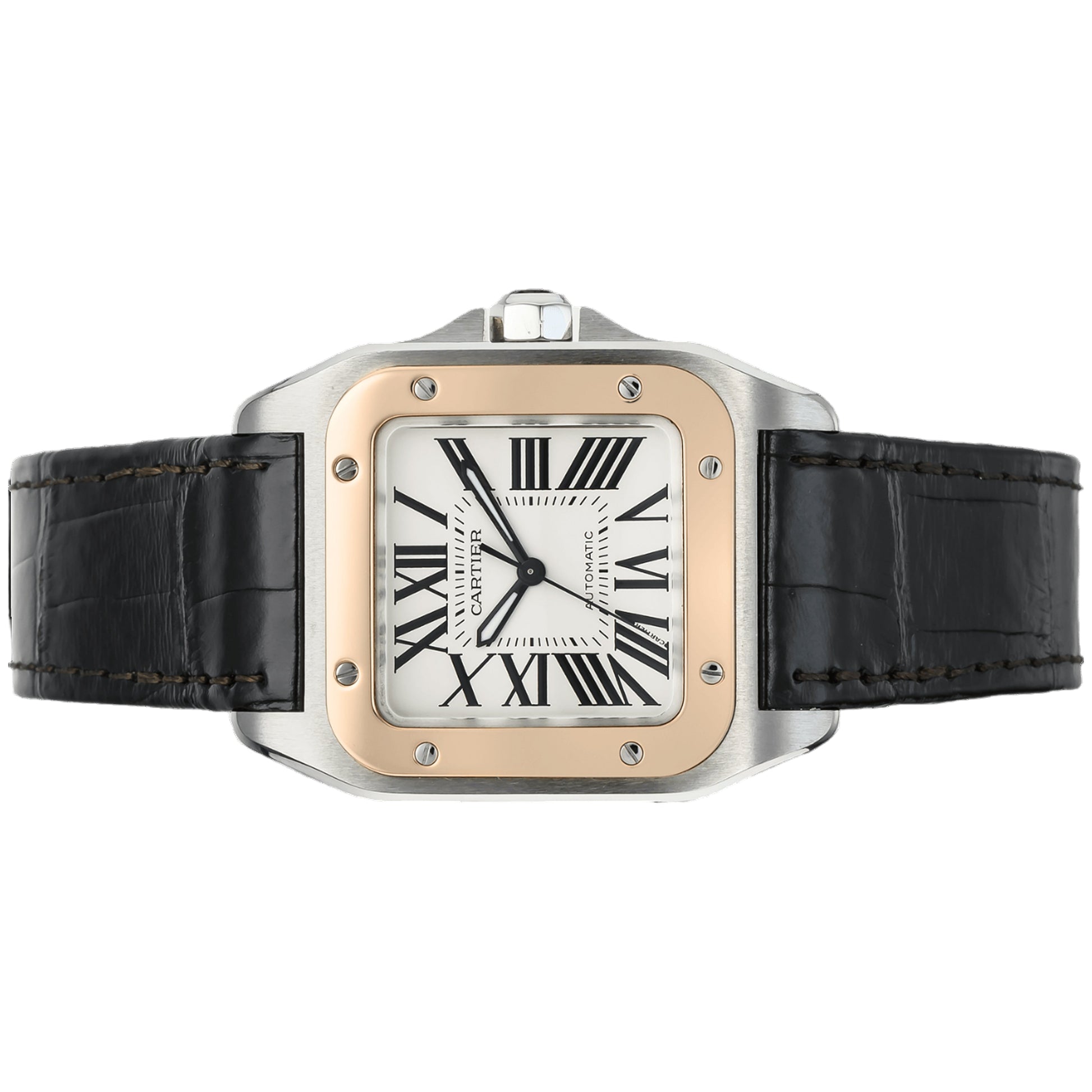 Cartier Santos W20107X7 Rose Gold Bezel, Medium Pre-Owned - Luxury Address Watches