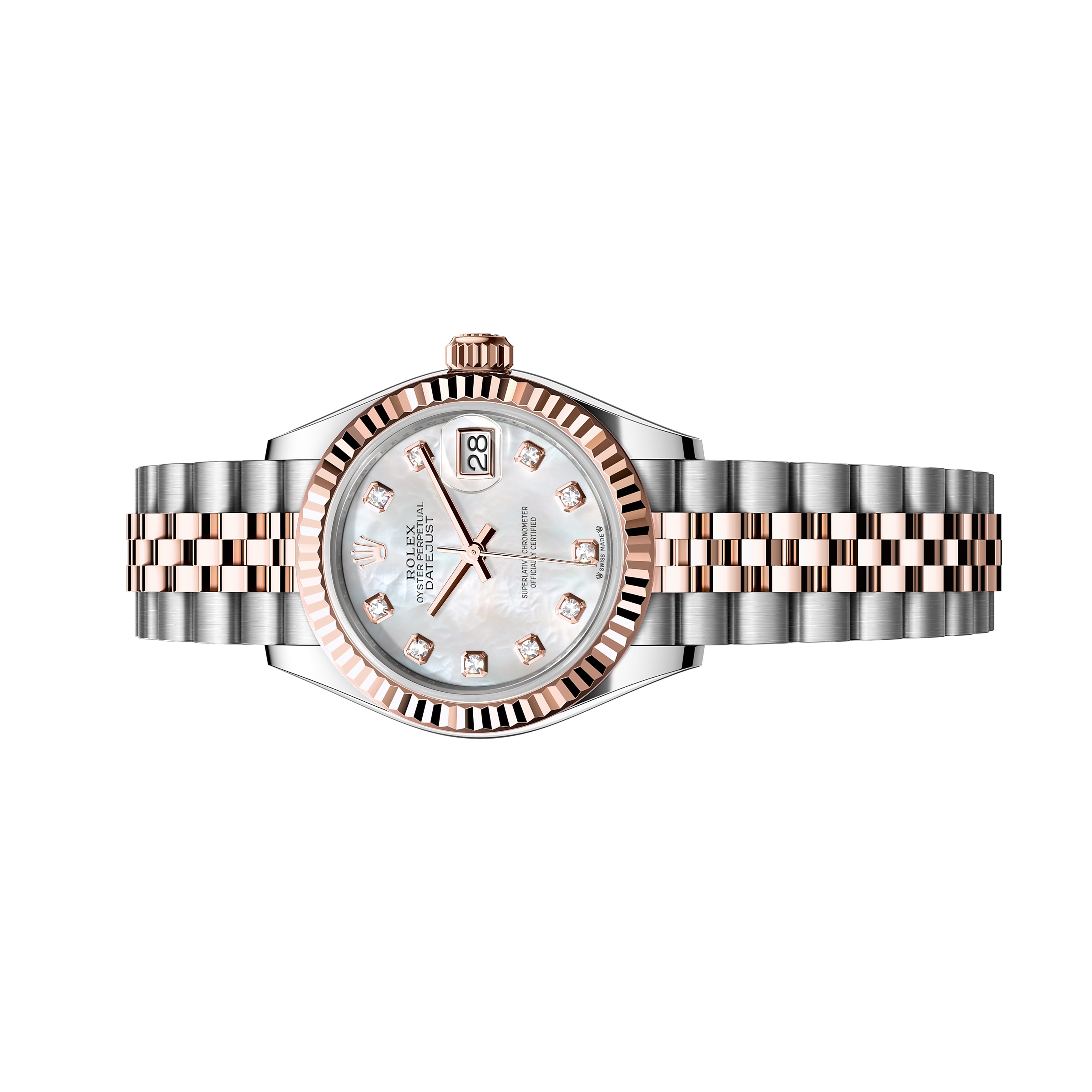 Rolex Datejust Mother Of Pearl 28mm 279171-0013 Rose Gold-White Mother-Of-Pearl Diamond MOP Dial, Pre-Owned - Luxury Address Watches