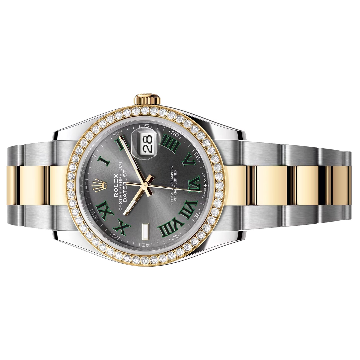 rolex datejust 36mm wimbledon diamond bezel  2025 yellogold 126283rbr-0022