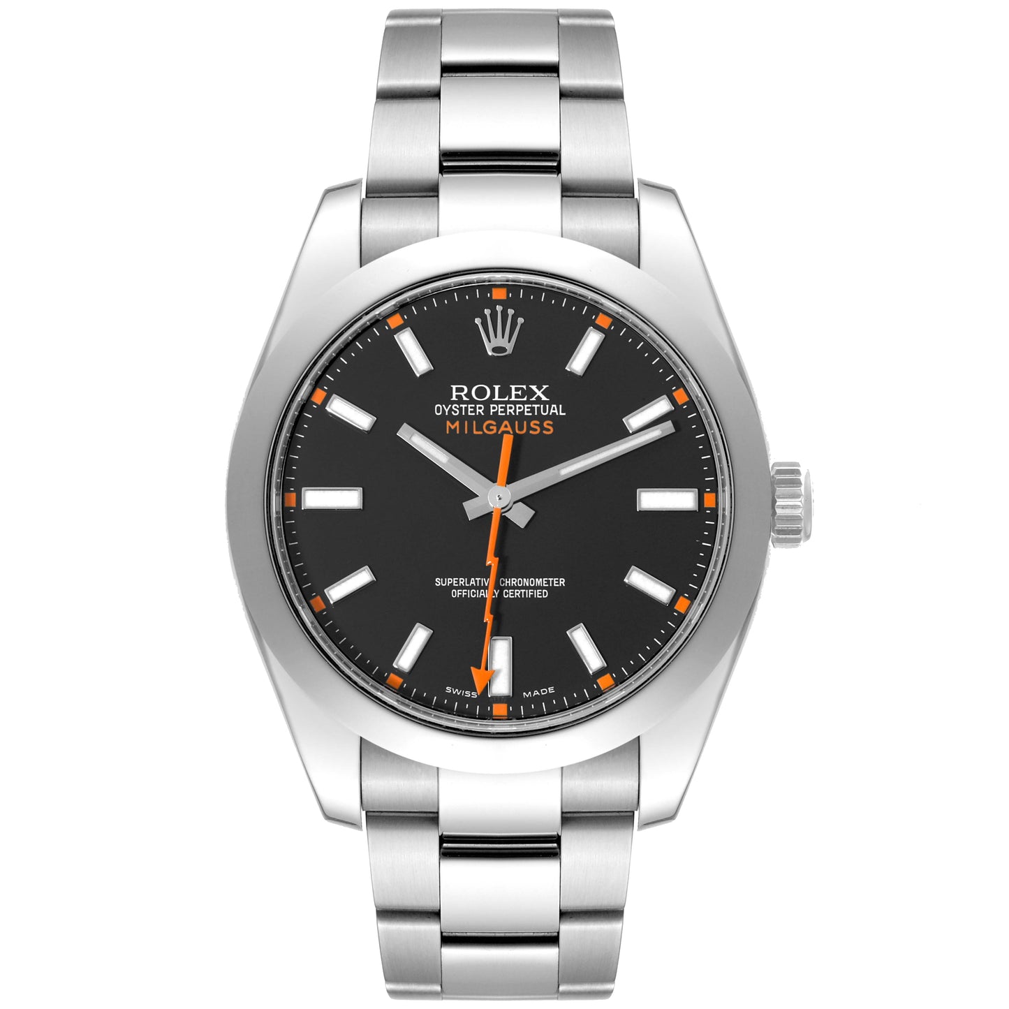 rolex milgauss 40mm مينا أسود سوار أويستر فولاذ 116400 مستعمل