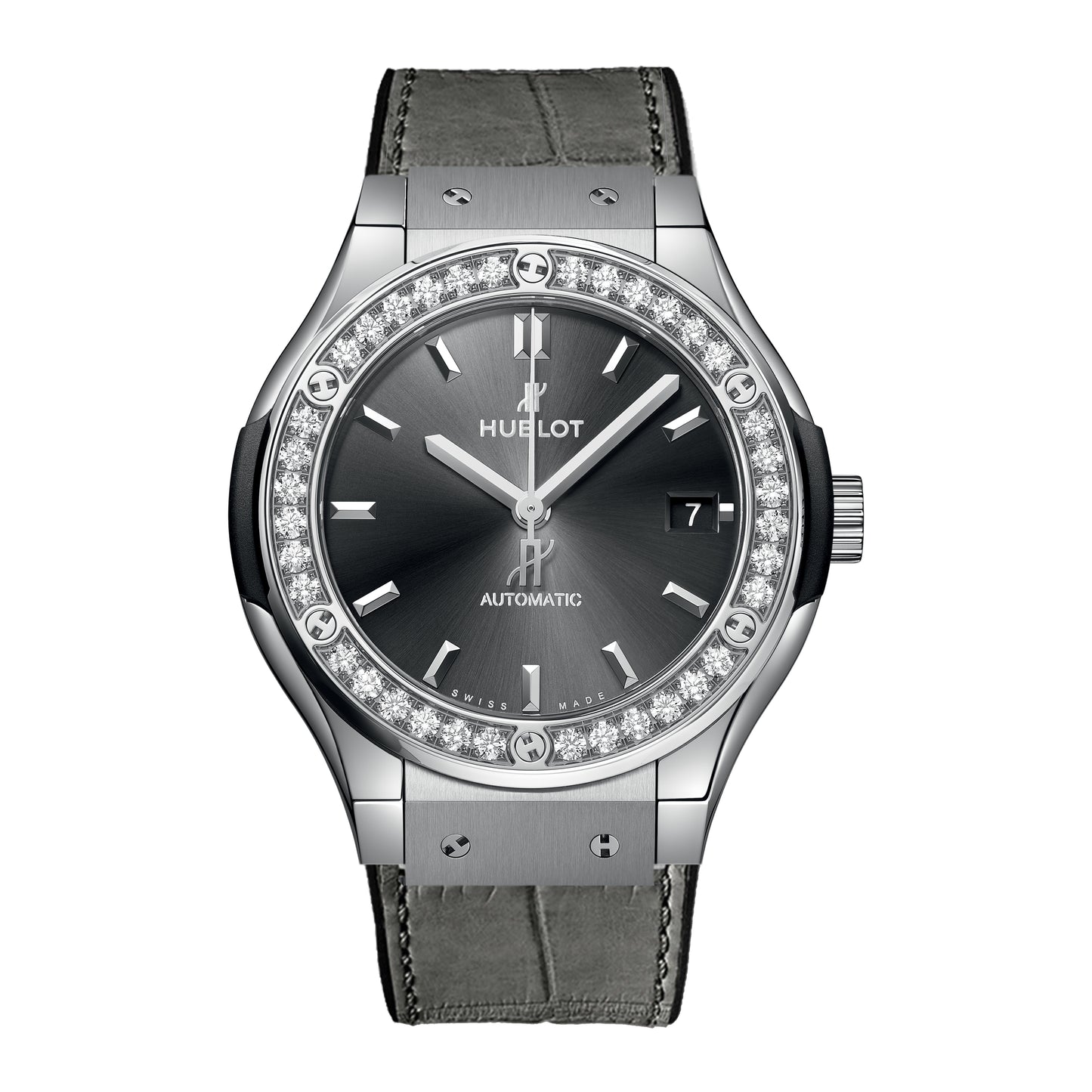 hublot classic 38mm fusion racing grey titanium diamonds bezel 565.nx.7071.rx.1204 preowned