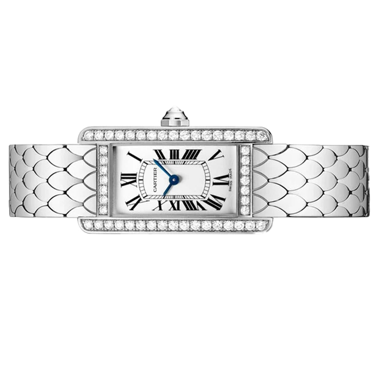 Cartier Tank Americaine Women's Watch Small Quartz 34.8 mm x 19 mm White Gold Diamonds Silver Dial White Gold Bracelet WB710009