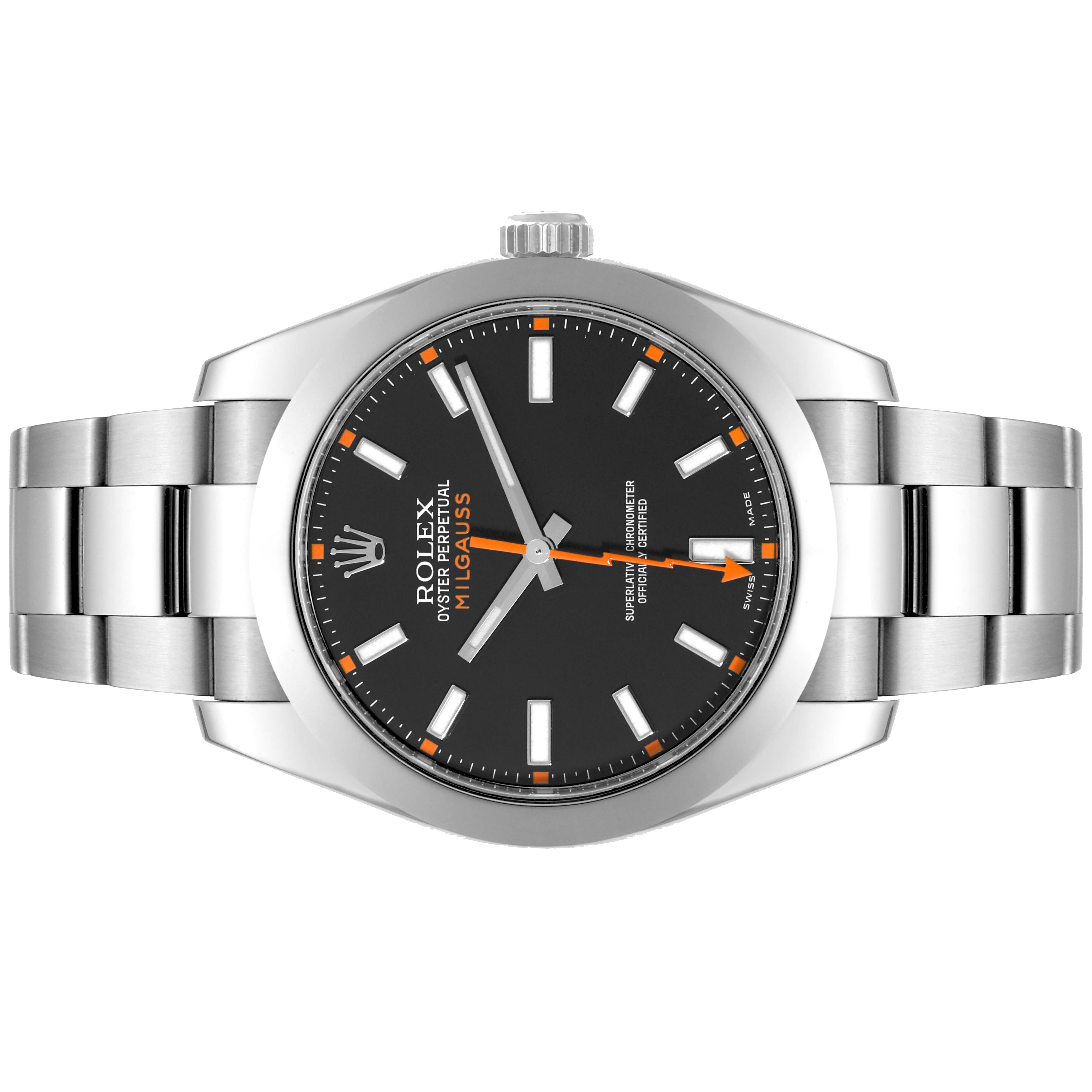 Rolex Milgauss 40mm مينا أسود سوار أويستر فولاذ 116400 مستعمل