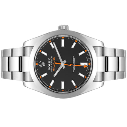 Rolex Milgauss 40mm مينا أسود سوار أويستر فولاذ 116400 مستعمل