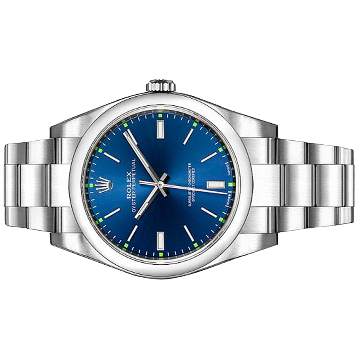 rolex oyster perpetual op 39mm  blue dial 114300 pre owned
