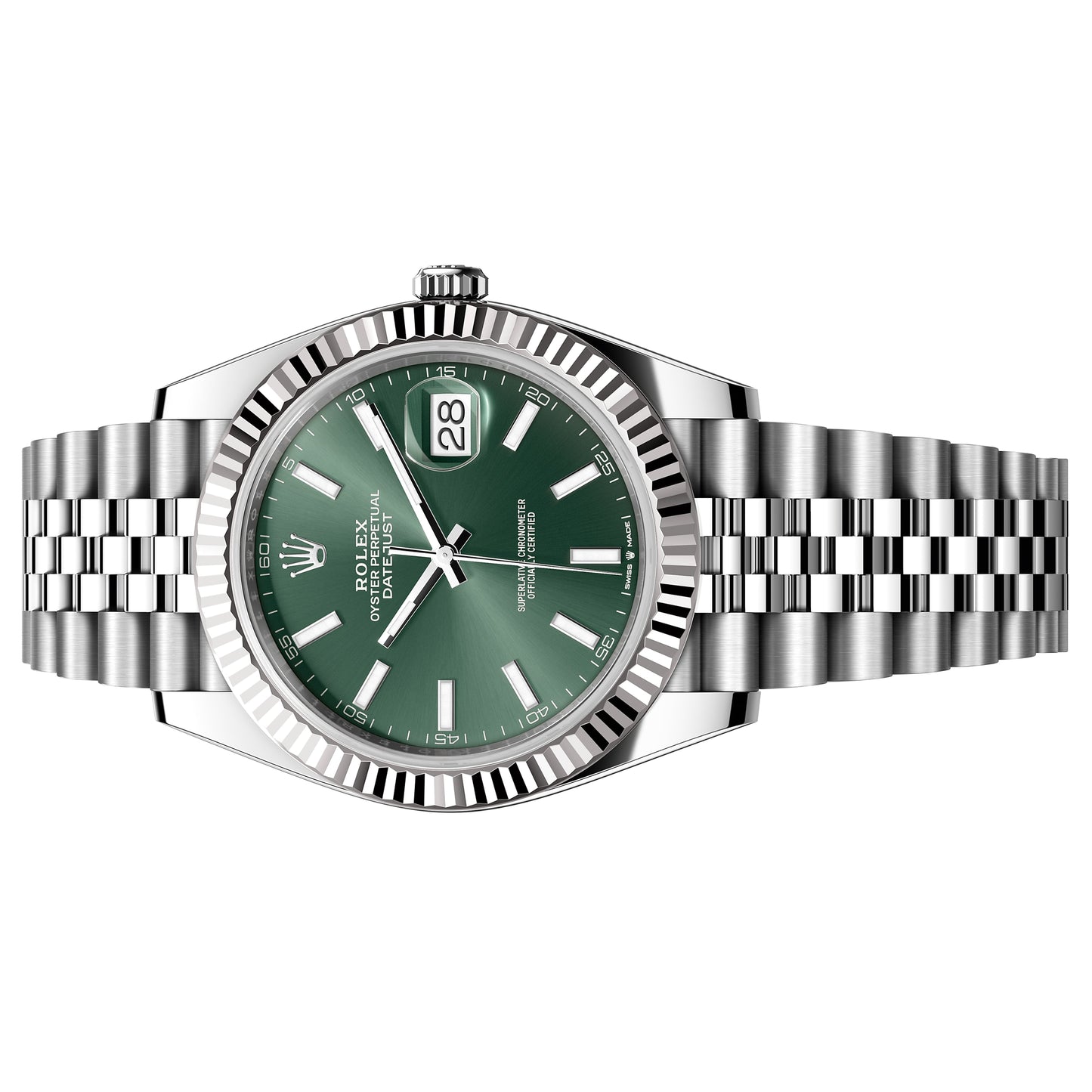 rolex datejust 126334-0028 41mm 2025 unworn mint green index dial - luxury address watches
