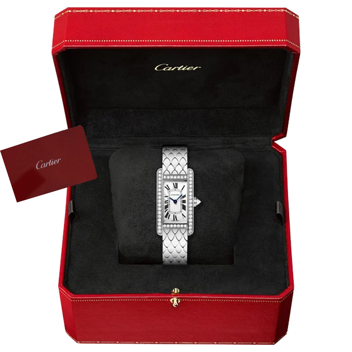 Cartier Tank Americaine Women's Watch Small Quartz 34.8 mm x 19 mm White Gold Diamonds Silver Dial White Gold Bracelet WB710009