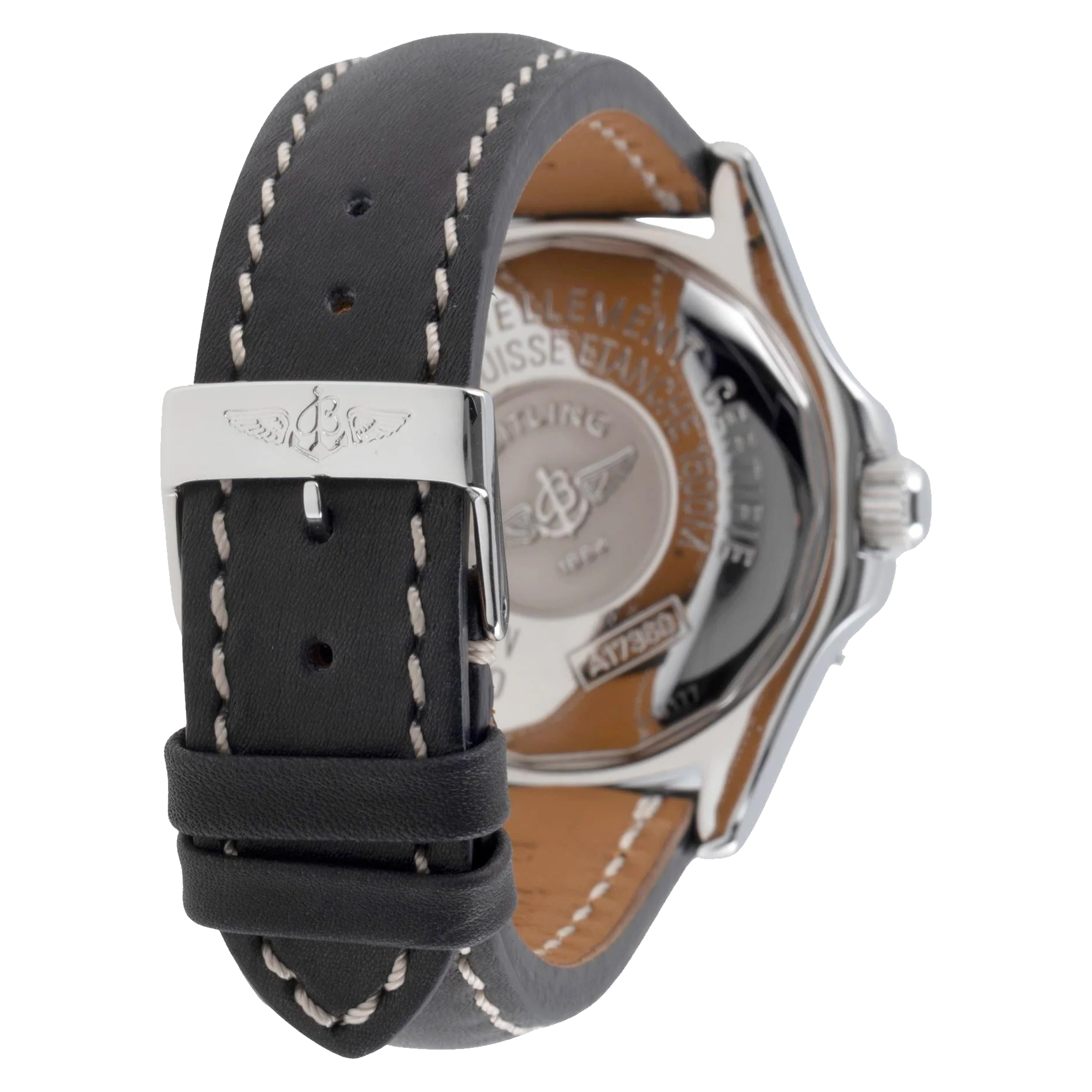 Breitling Superocean Black Dial Stainless Steel Black leather Strap A17360 Pre-Owned