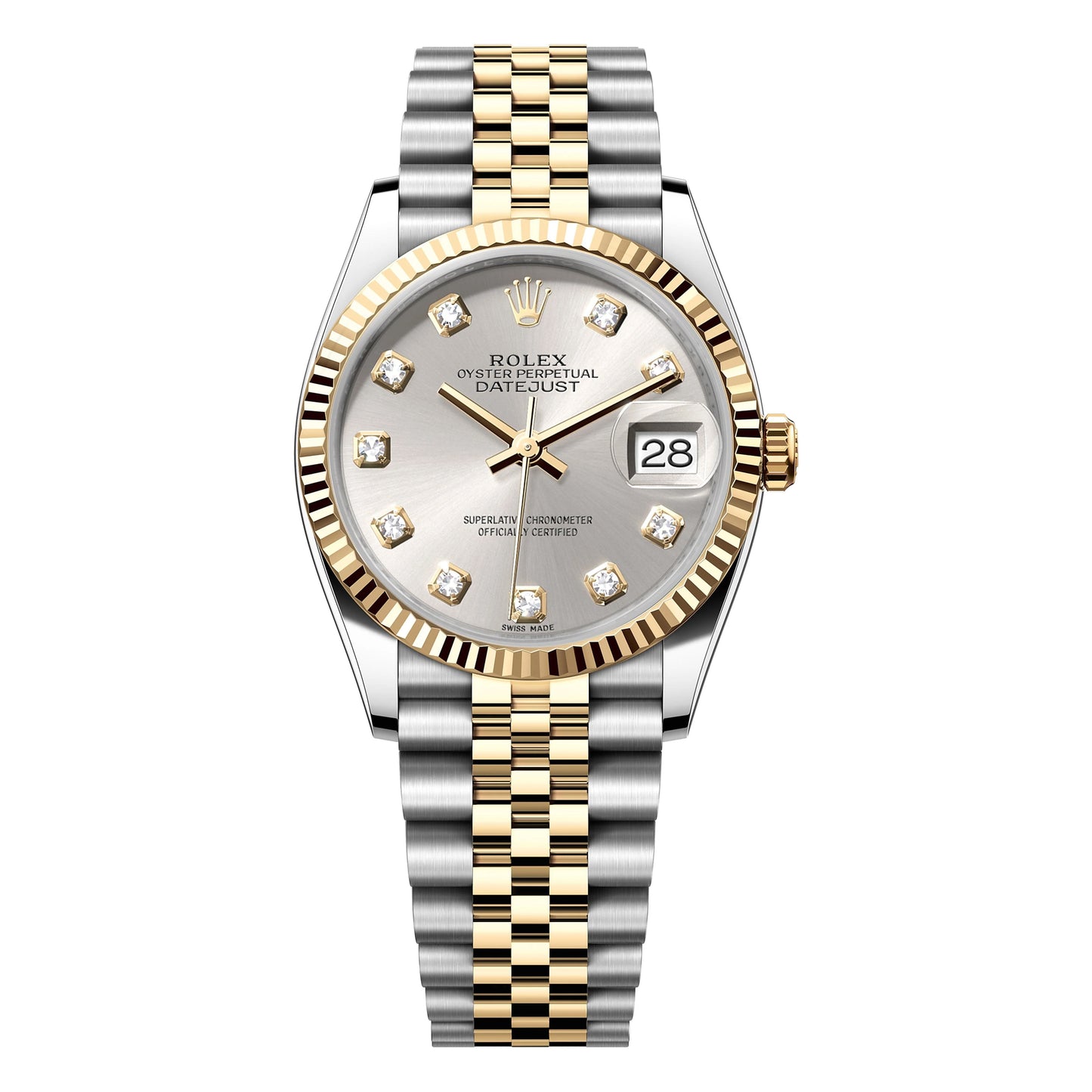 rolex datejust 36mm 116233 silver diamond dial, pre-owned