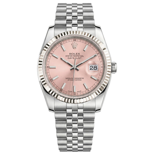 Rolex Datejust 36mm Pink Index Jubilee White Gold Bezel 116234 Preowned