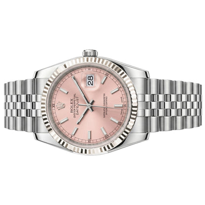 Rolex Datejust 36mm Pink Index Jubilee White Gold Bezel 116234 Preowned