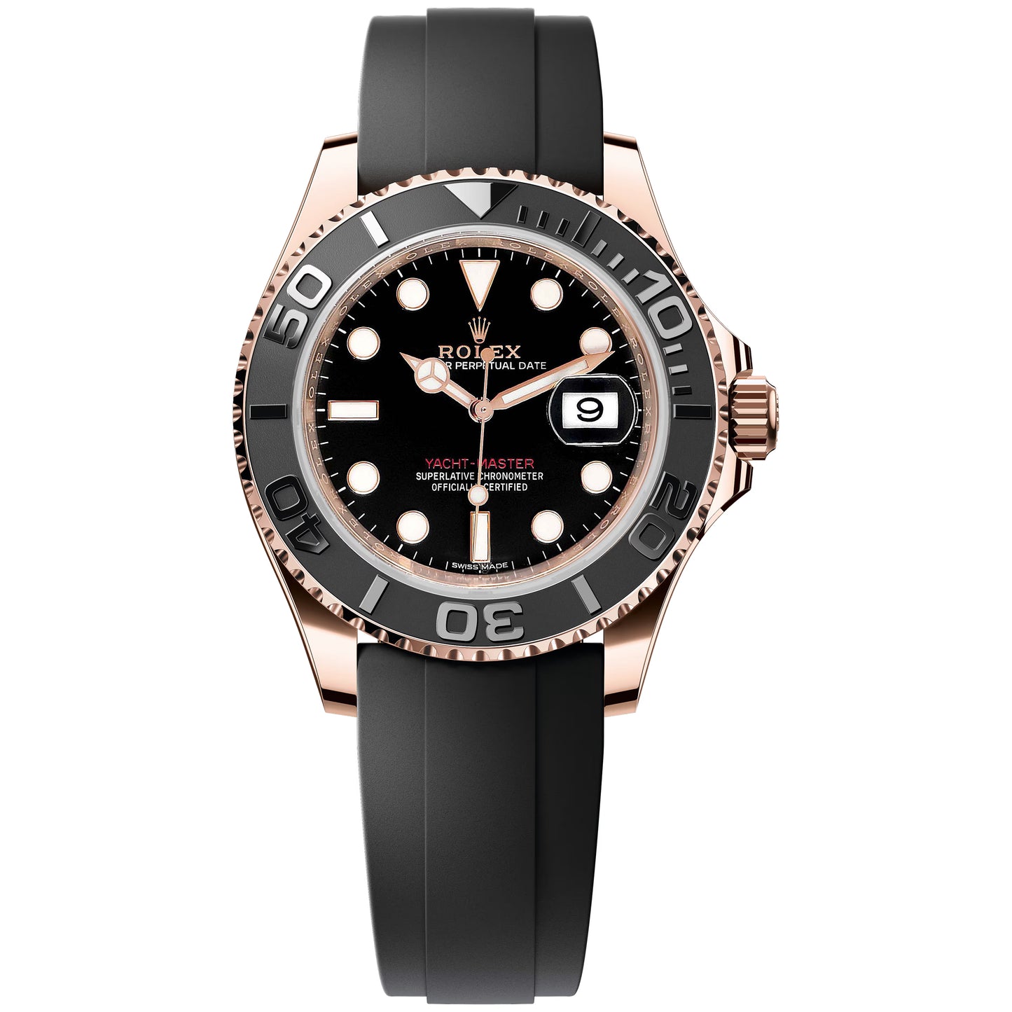 rolex yacht-master 40mm rose gold oyster flex  black dial 116655