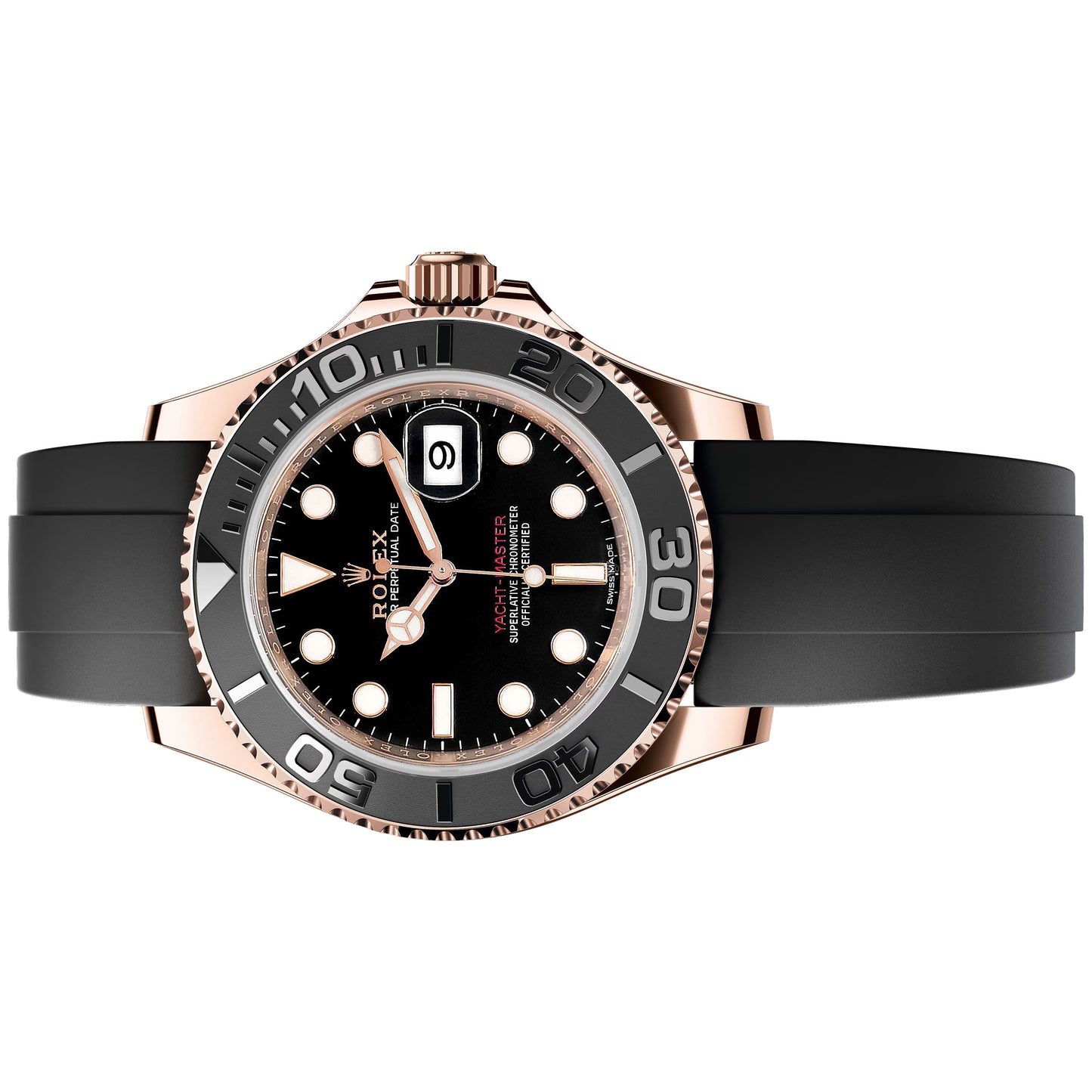 rolex yacht-master 40mm rose gold oyster flex  black dial 116655