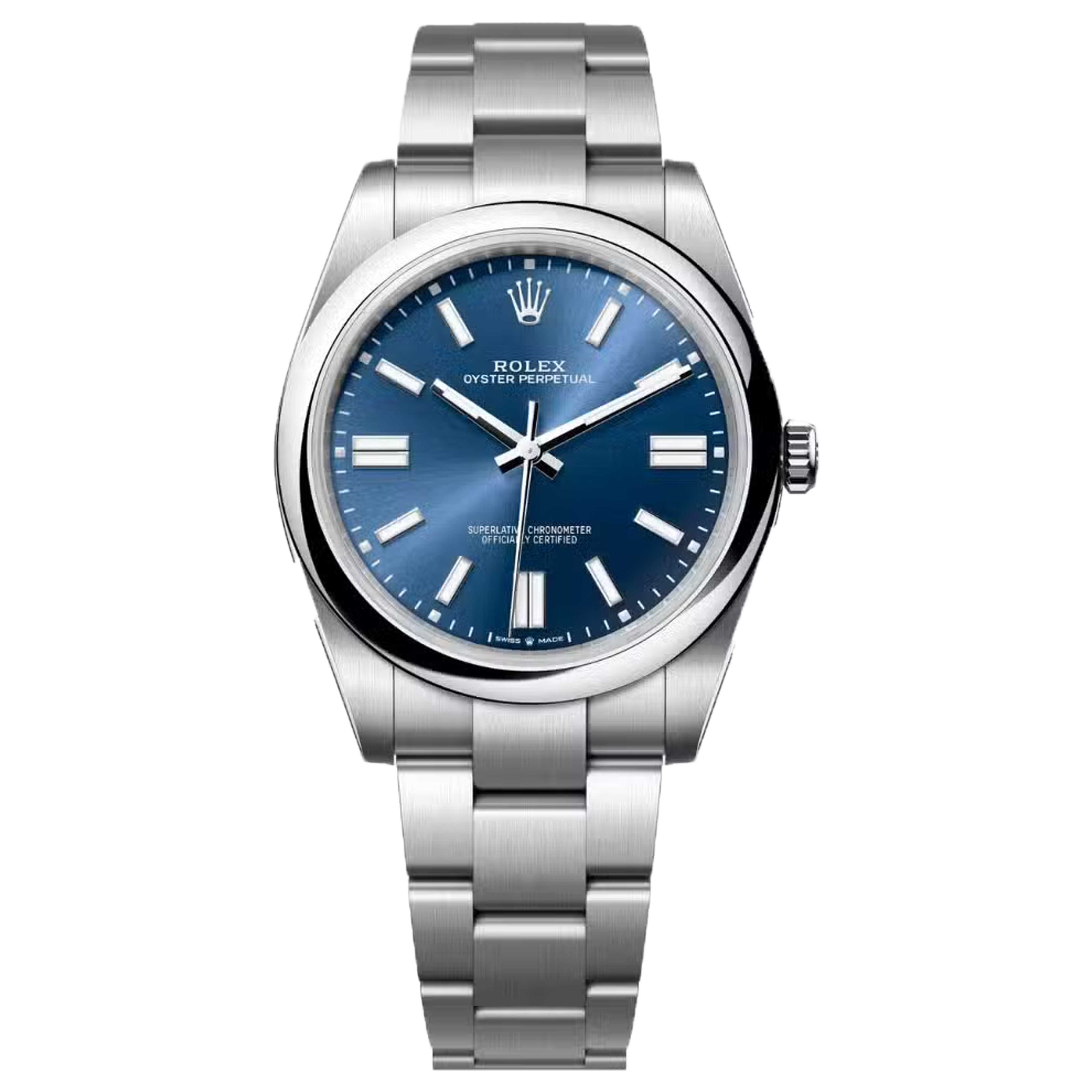 Rolex Oyster Perpetual OP 34mm أزرق لامع أوستر ستيل 124200-0003 مستعملة