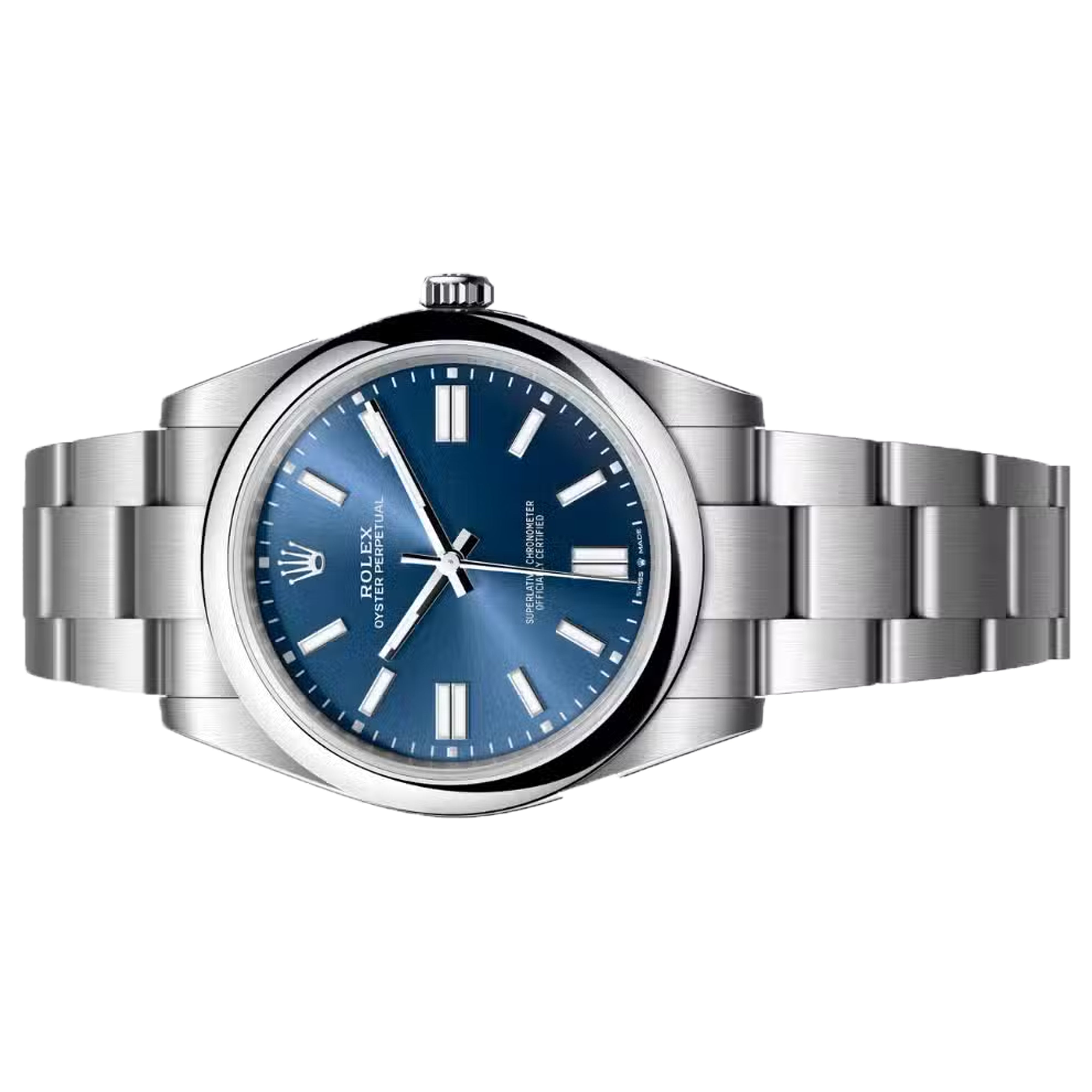 Rolex Oyster Perpetual OP 34mm أزرق لامع أوستر ستيل 124200-0003 مستعملة