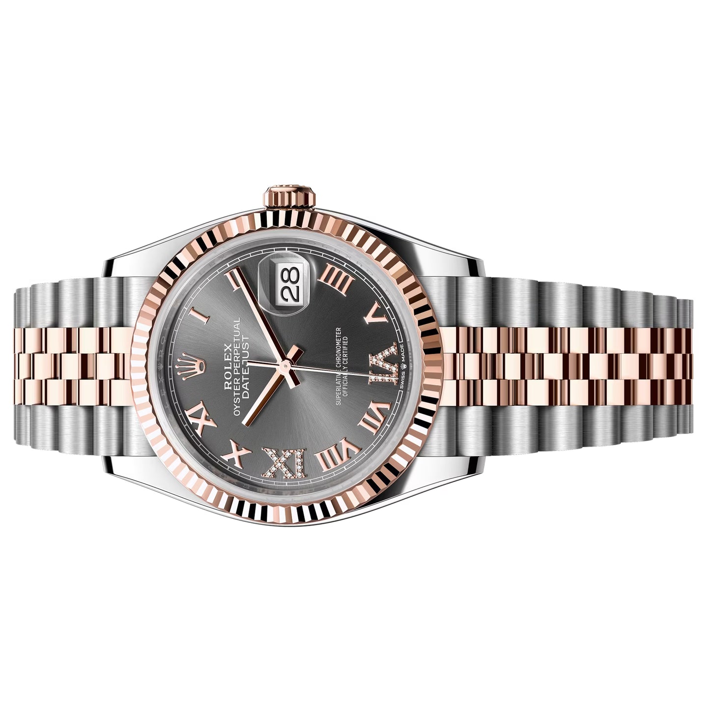 rolex datejust 36mm rosegold  unworn  grey with 6 & 9 diamond 126231-0023