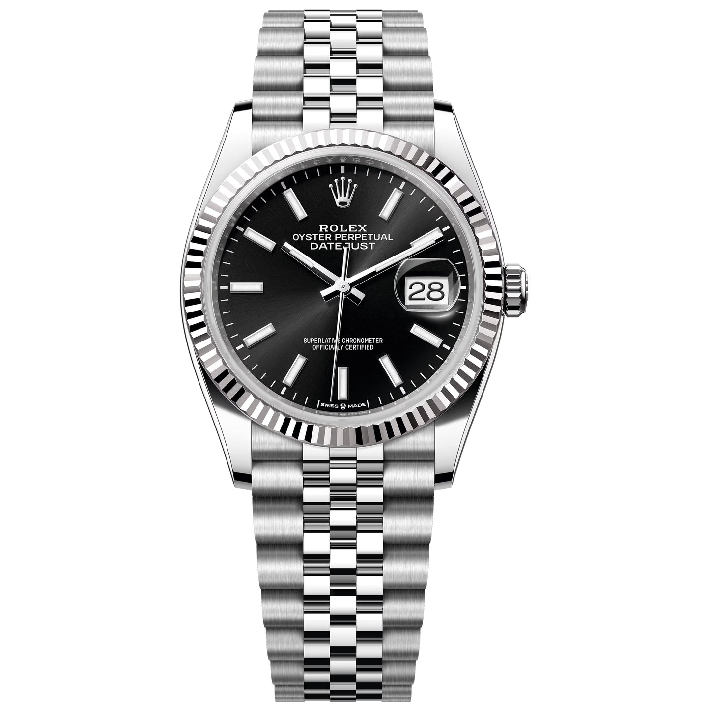 rolex datejust 36mm black jubilee white gold bezel ,126234-0015 pre-owned