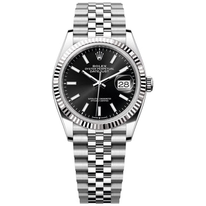 Rolex Datejust 36mm Black Jubilee White Gold Bezel ,126234-0015 Pre-Owned