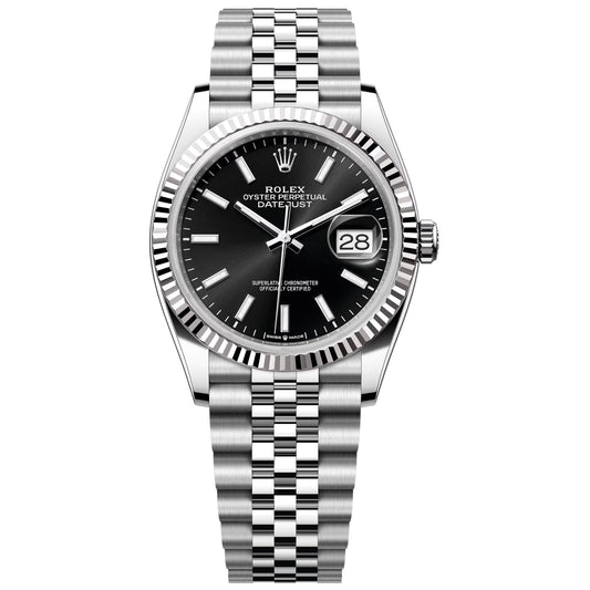 Rolex Datejust 36mm Black Jubilee White Gold Bezel ,126234-0015 Pre-Owned