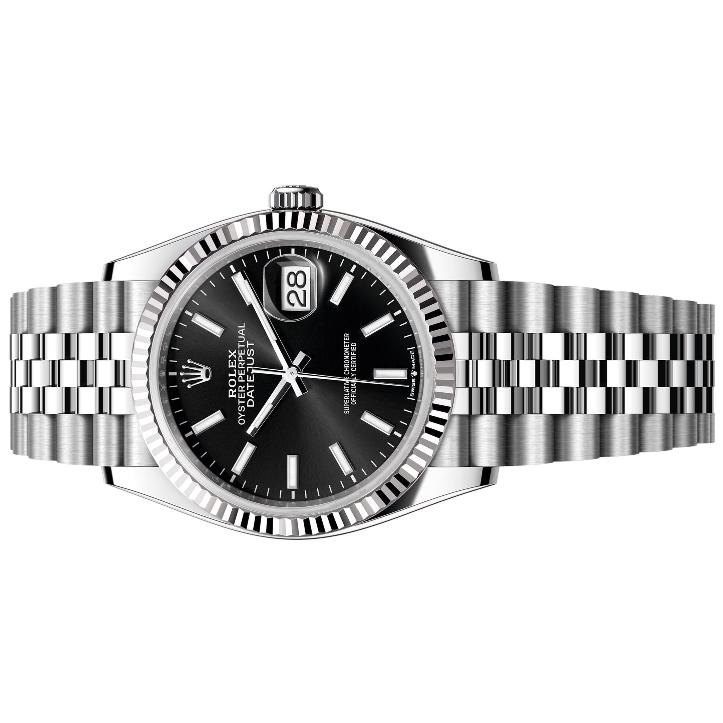 rolex datejust 36mm black jubilee white gold bezel ,126234-0015 pre-owned