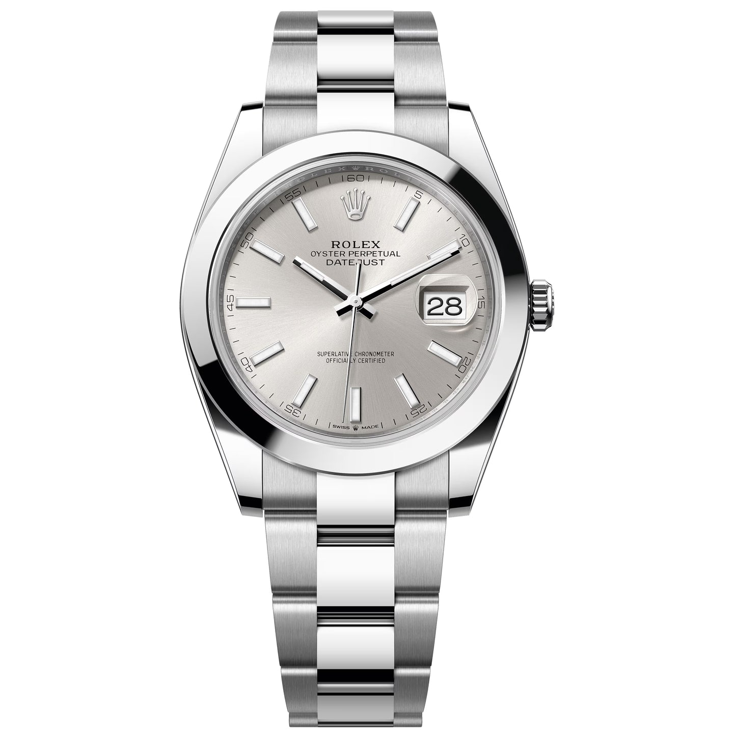 rolex datejust 41mm silver , oyster bracelet 126300-0003 pre-owned