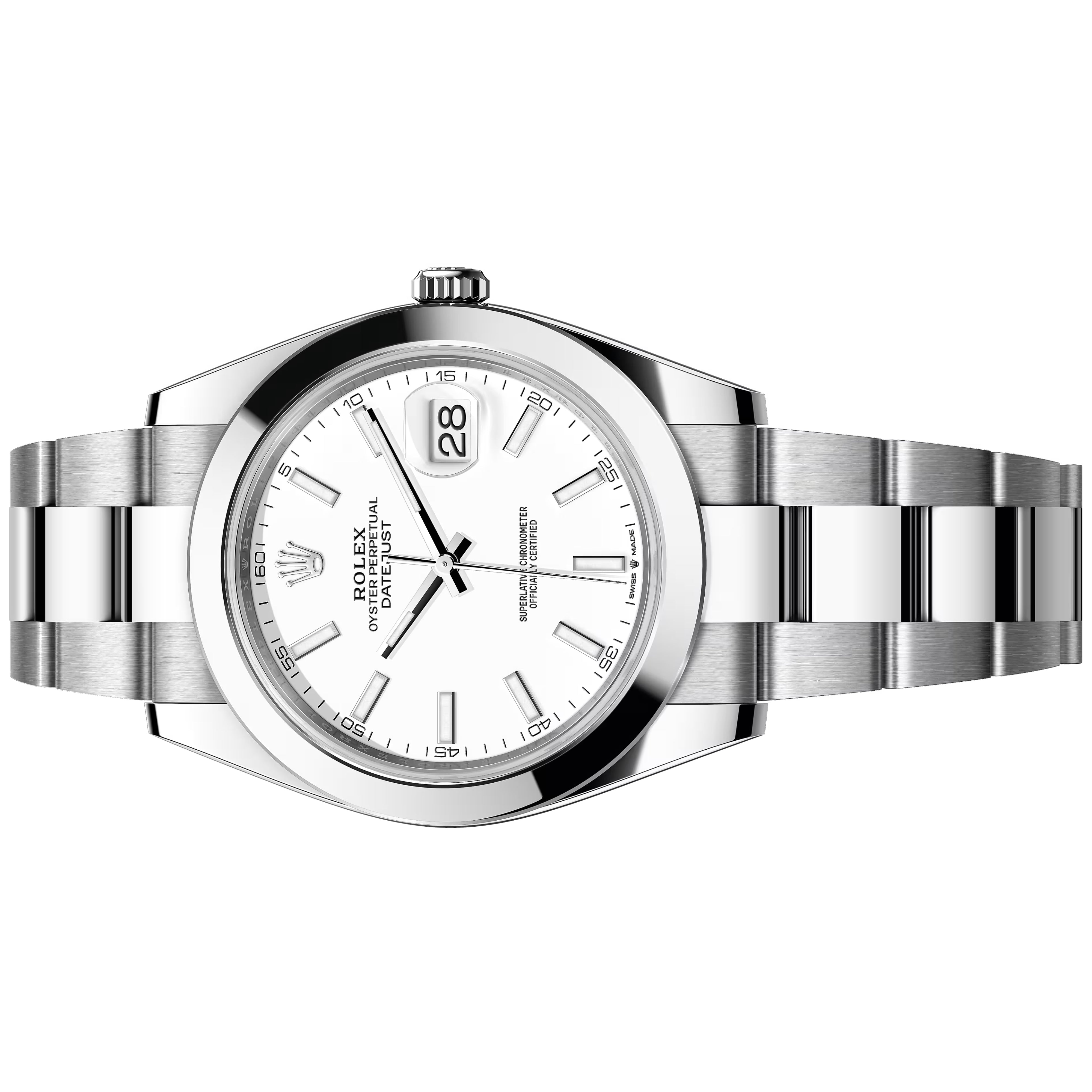 Rolex Datejust 41mm White ، سوار أويستر ستانلس ستيل 126300-0005 مستعمل