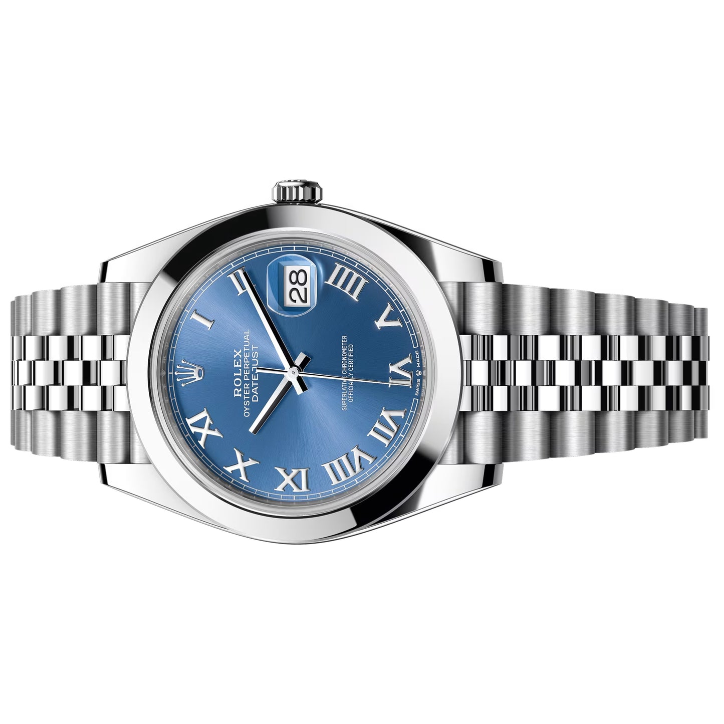 rolex datejust 41mm blue azzurro roman jubilee 126300-0018 pre-owned