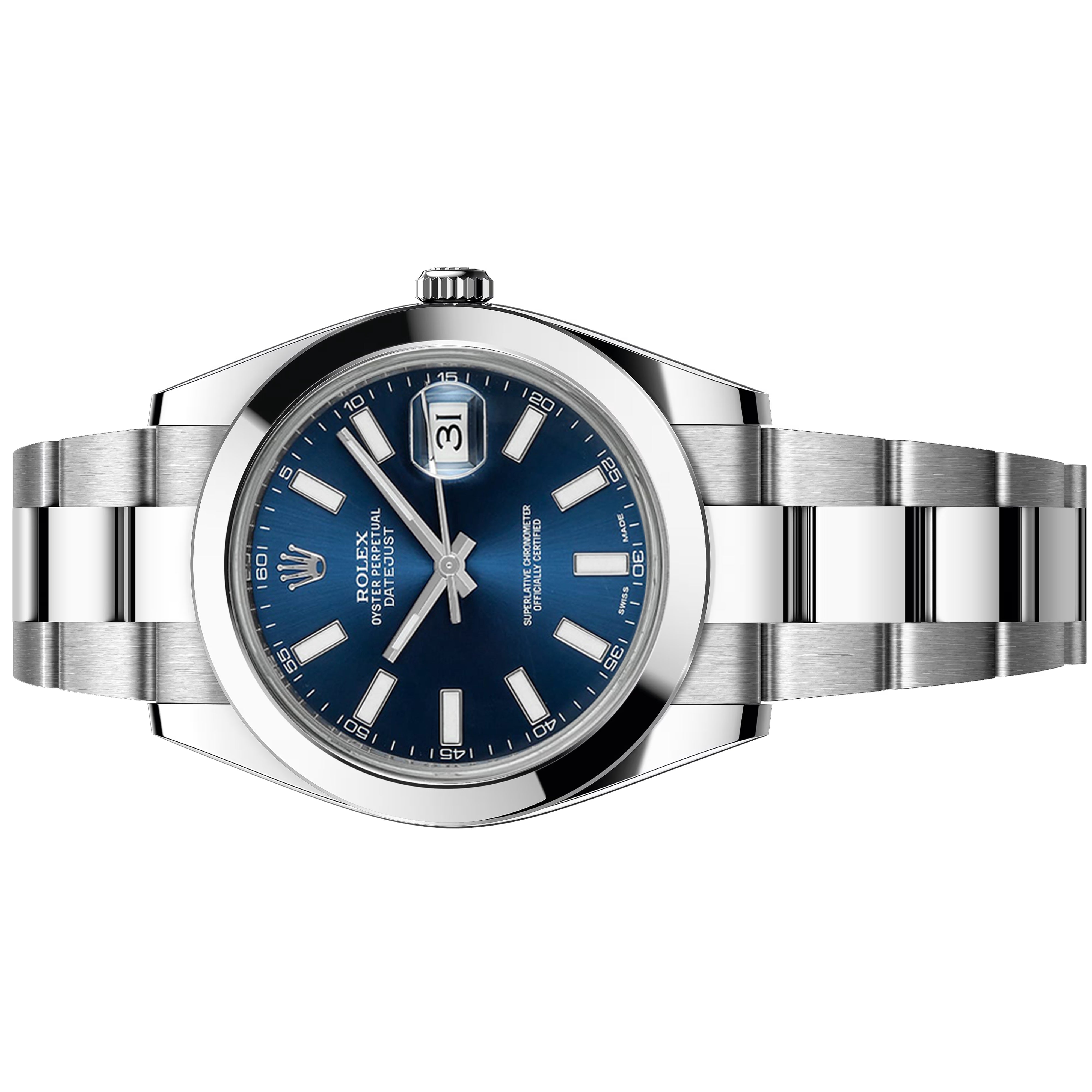 Rolex Datejust 41mm مينا أزرق وعلامات فهرسة، سوار أويستر، 116300 مستعملة